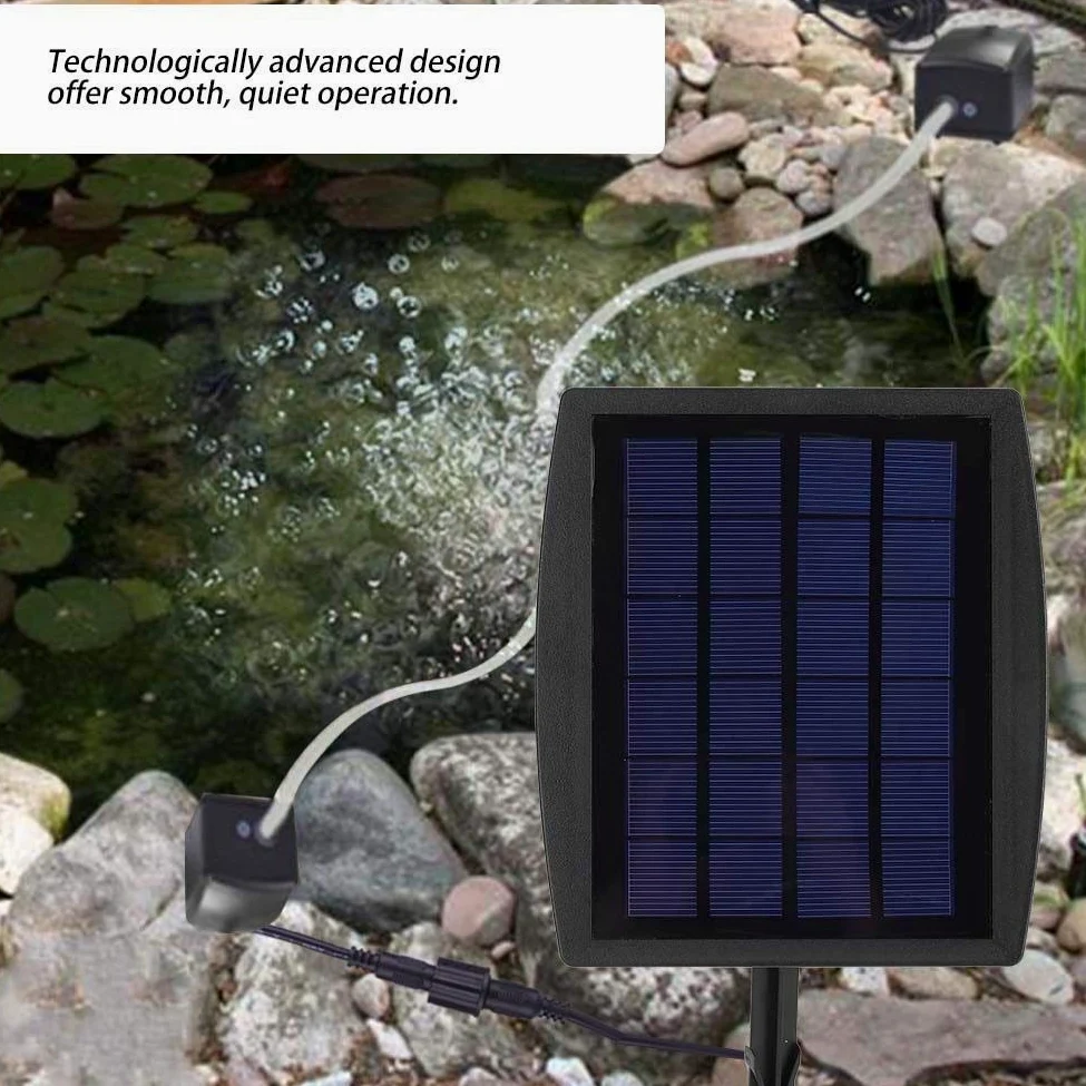 Pompe à Oxygène Solaire pour Aquarium, Pompe à Air Silencieuse 1L/Min avec Pierres d'air, Tubes, Panneau Solaire