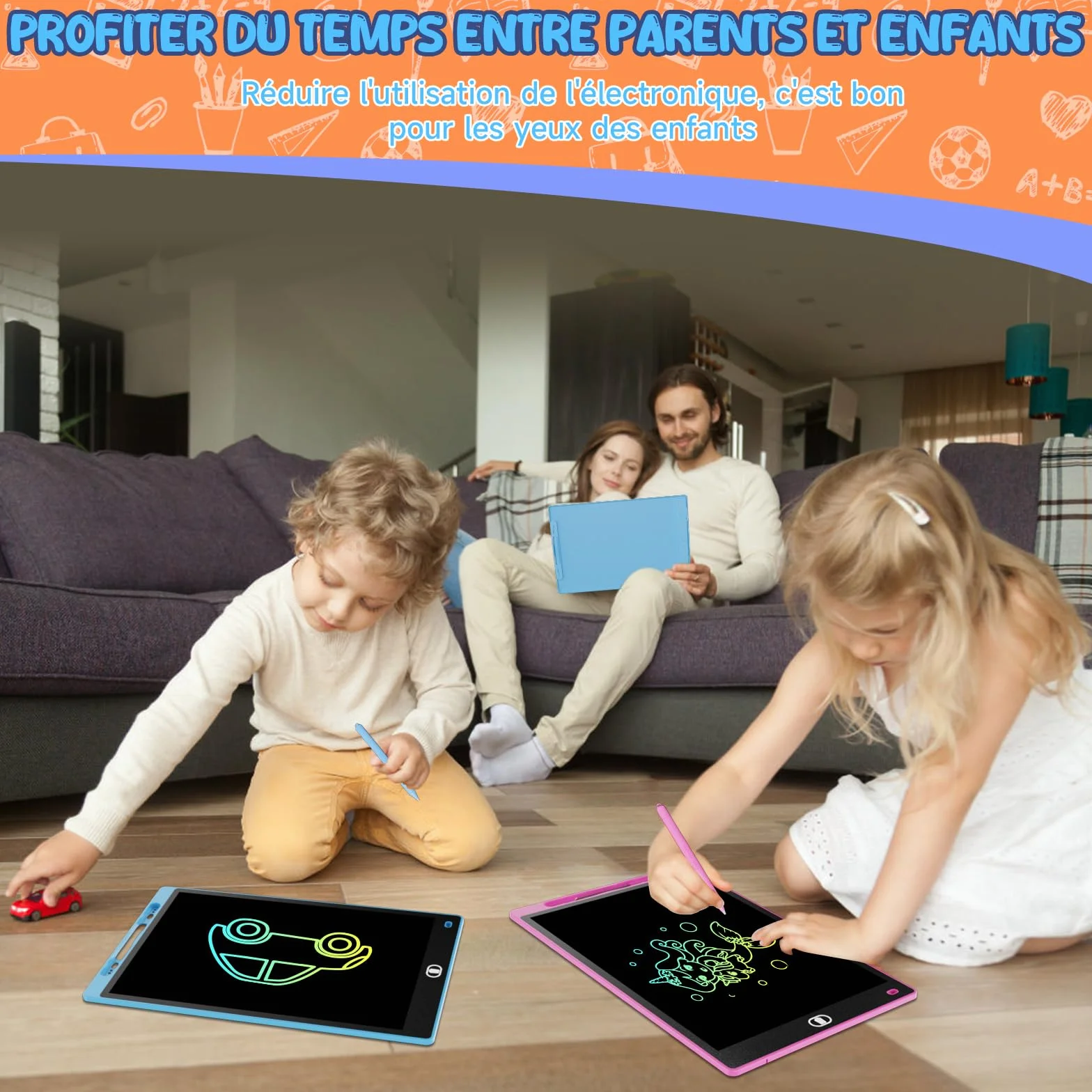 Tablette d'écriture LCD 12 Pouces Lot de 3 - Ardoise Magique Enfant avec Écran Sensible Pression & Couleurs Arc-en-Ciel