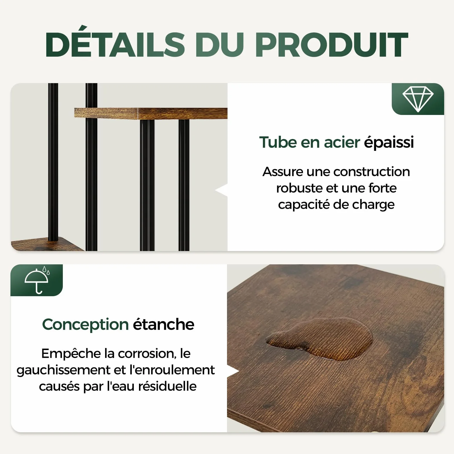 Bamworld Support Plantes Intérieur À 5 Niveaux, Étagère Plante En Métal Brun