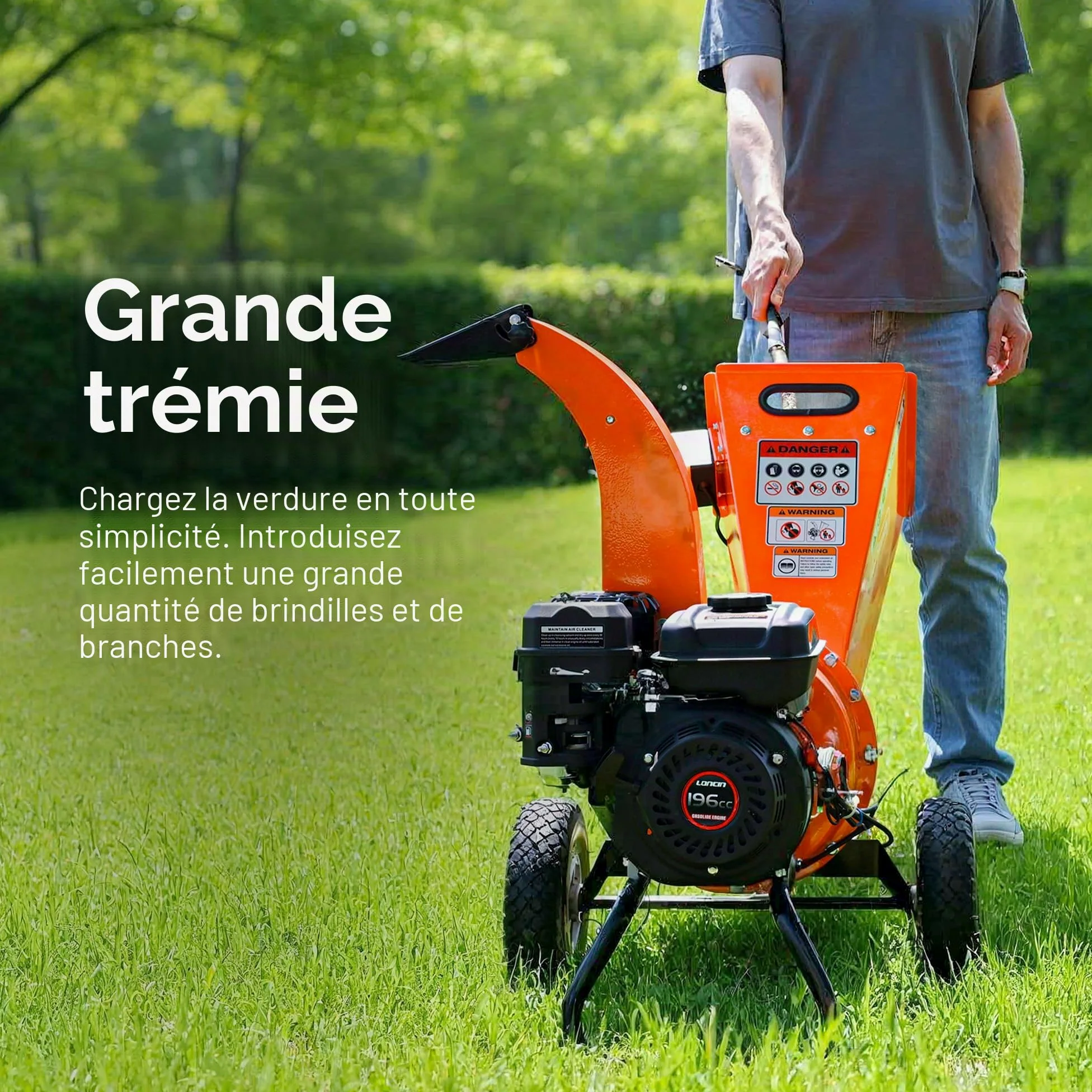 SuperHandy Mini broyeur de branches, 196 cm³, coupe jusqu’à 50 mm | Rapport 15:1; construction en acier robuste pour l’entretien du jardin, l’aménagement paysager et le nettoyage saisonnier