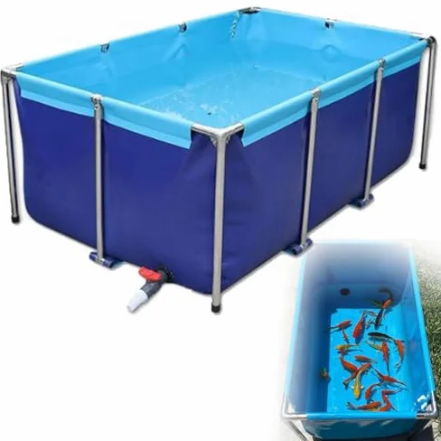 Bassin à poissons portable en toile avec valve de vidange – Affichage aquatique extérieur durable et léger pour décoration de jardin et fontaine d'arrière-cour, installation et nettoyage faciles