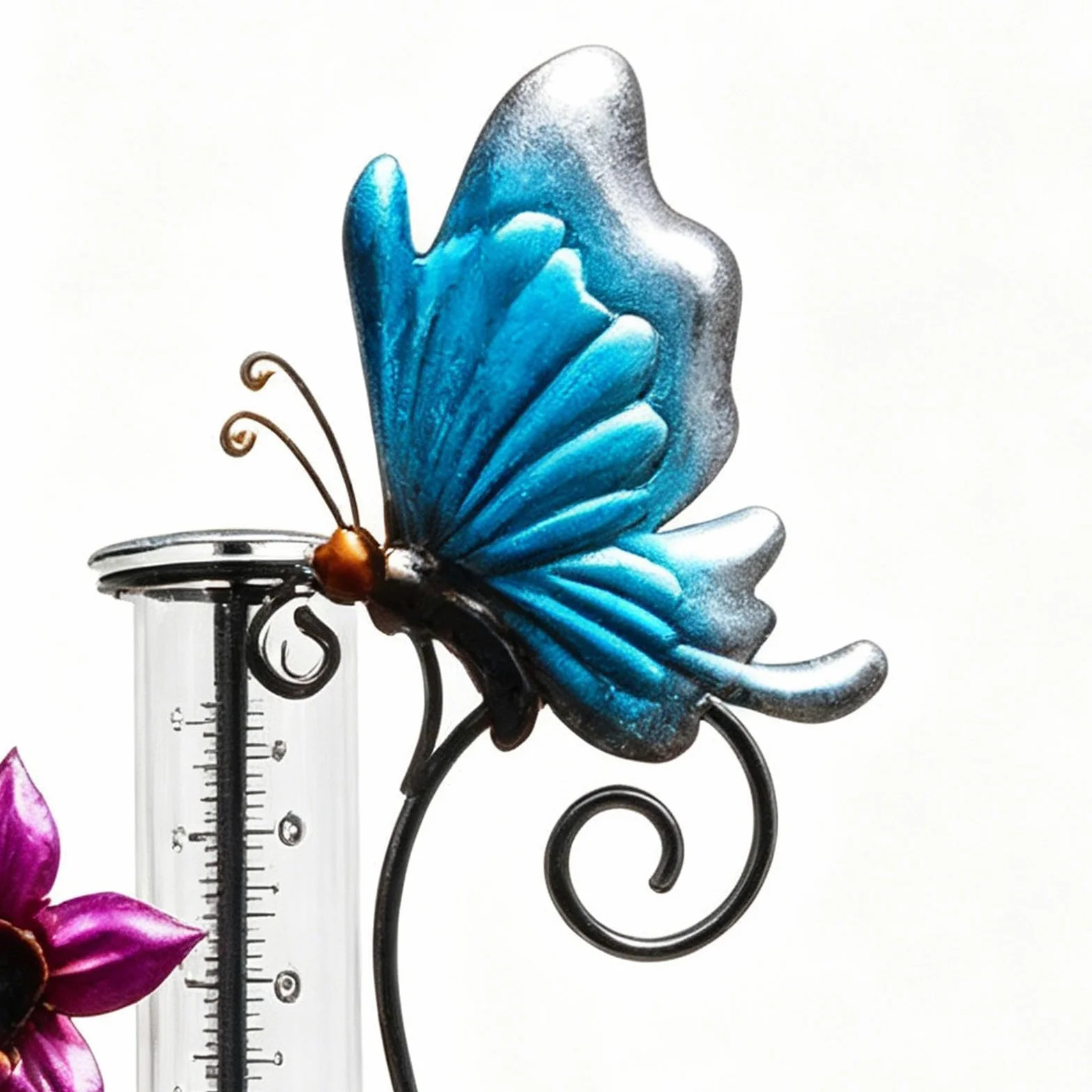 Pluviomètre d'extérieur décoratif Décoration Pluviomètre Design Papillon Et | Jauge de Mesure de Pluie Pour l'Extérieur, Jardin, Pelouse, Cour, Terrasse, Patio, Clôture et