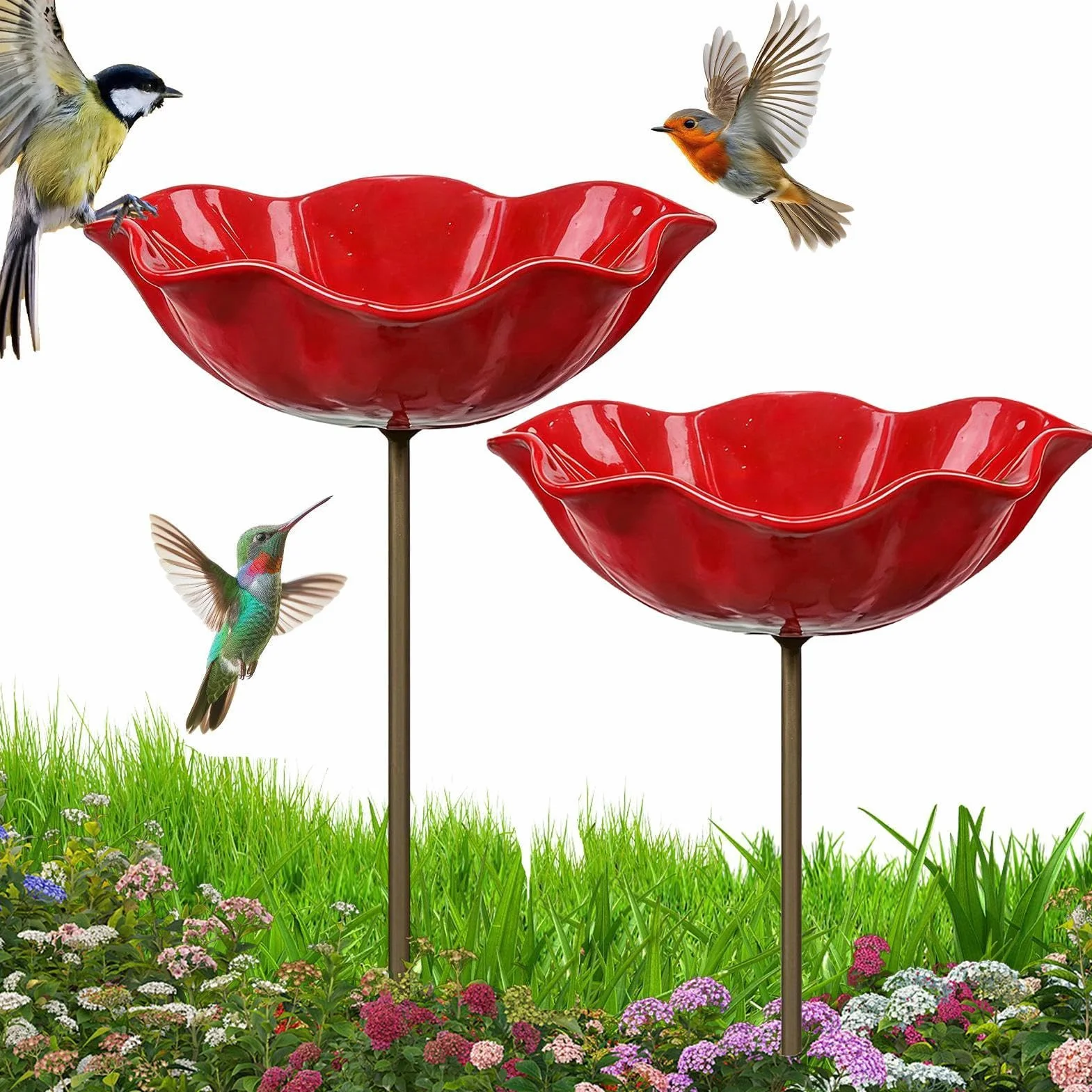 Bain Oiseaux Artisanal Fleur Abreuvement Abeilles Jardin Mangeoire Exterieur Métal