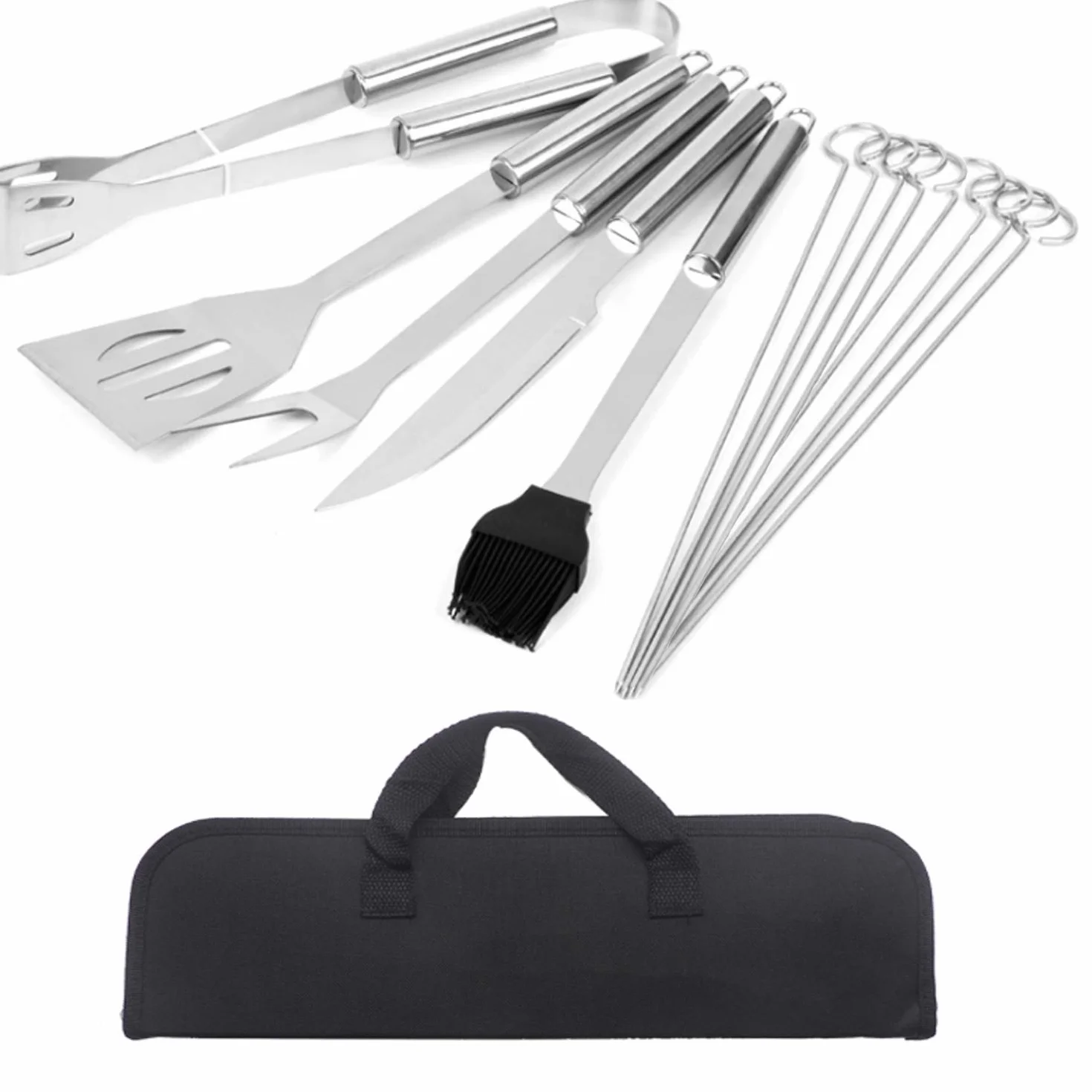 Outil de Barbecue en Acier Inoxydable Portable avec étui de Transport pour Camping