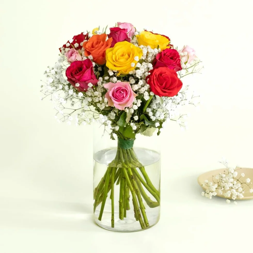 Bouquet de Petites Roses Multicolores, Roses du Kenya, env. 15 Tiges