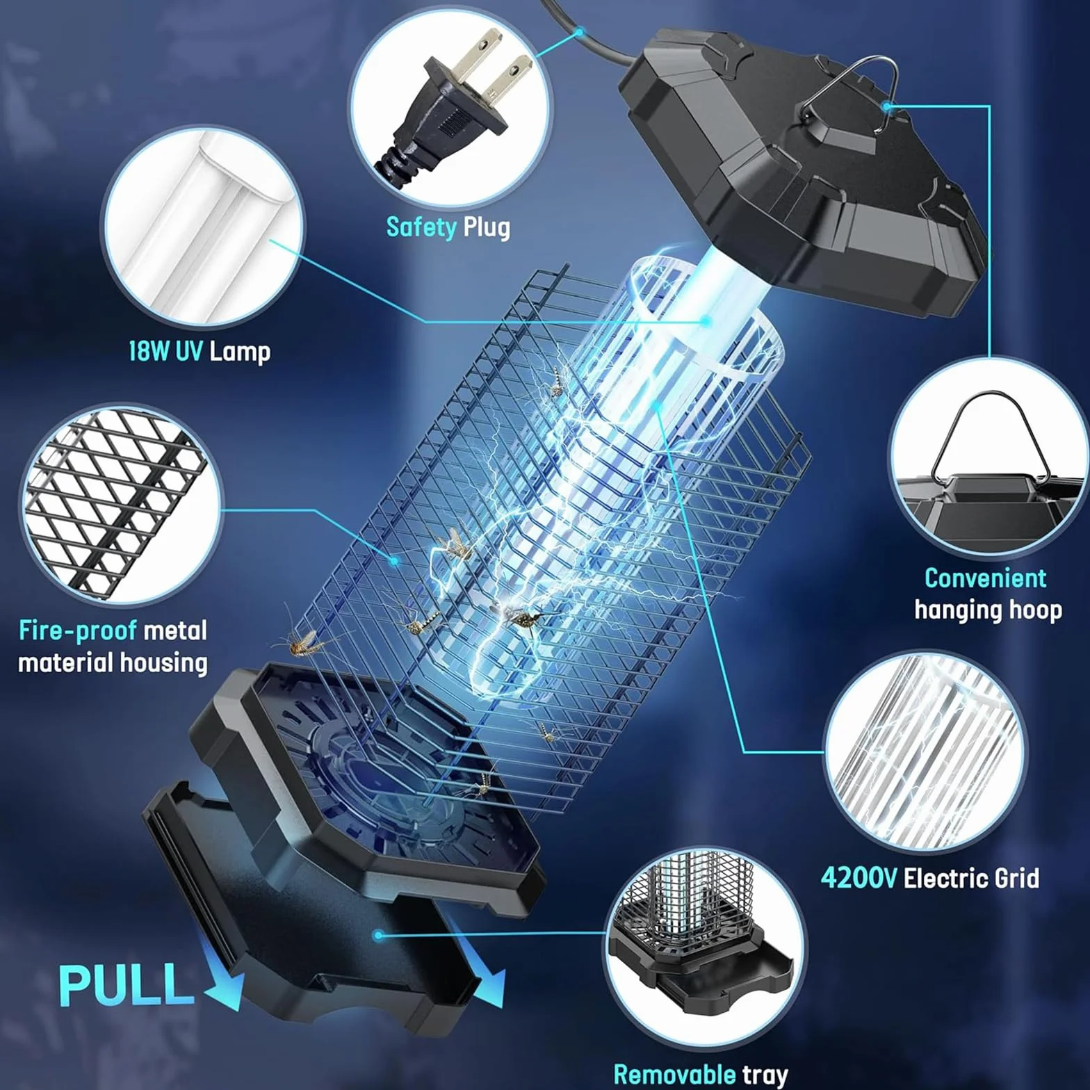 Lampe Anti Moustique Électrique 4200V Piège à Mouches 18W Intérieur Extérieur