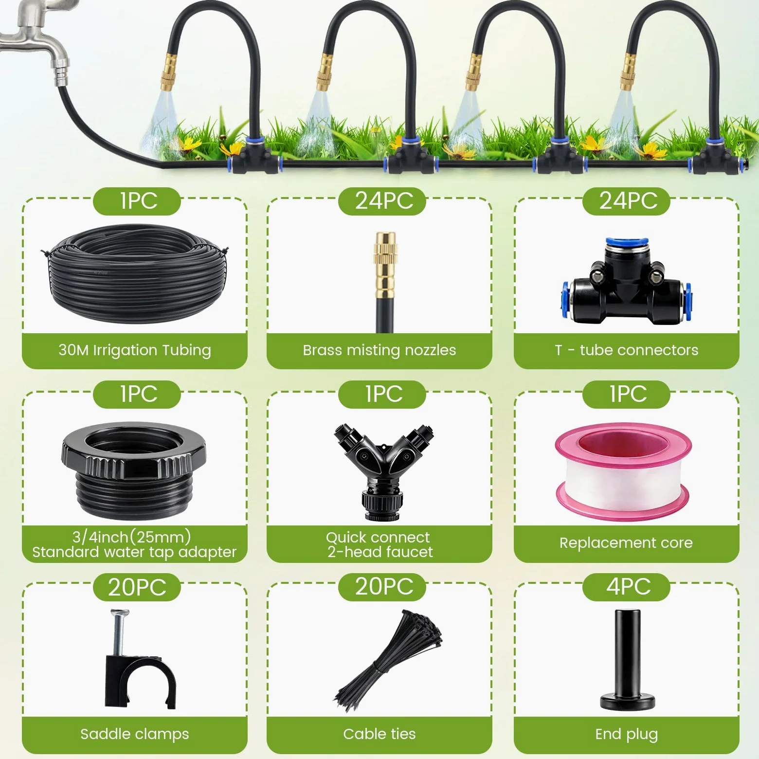 Système d'Irrigation Goutte à Goutte 30M,Irrigation À 360° | Réglage Précis Du Brouillard D'Eau,Installation Facile,Système D'Irrigation Jardin Pour Terrasse,Serre,Jardin Balcon