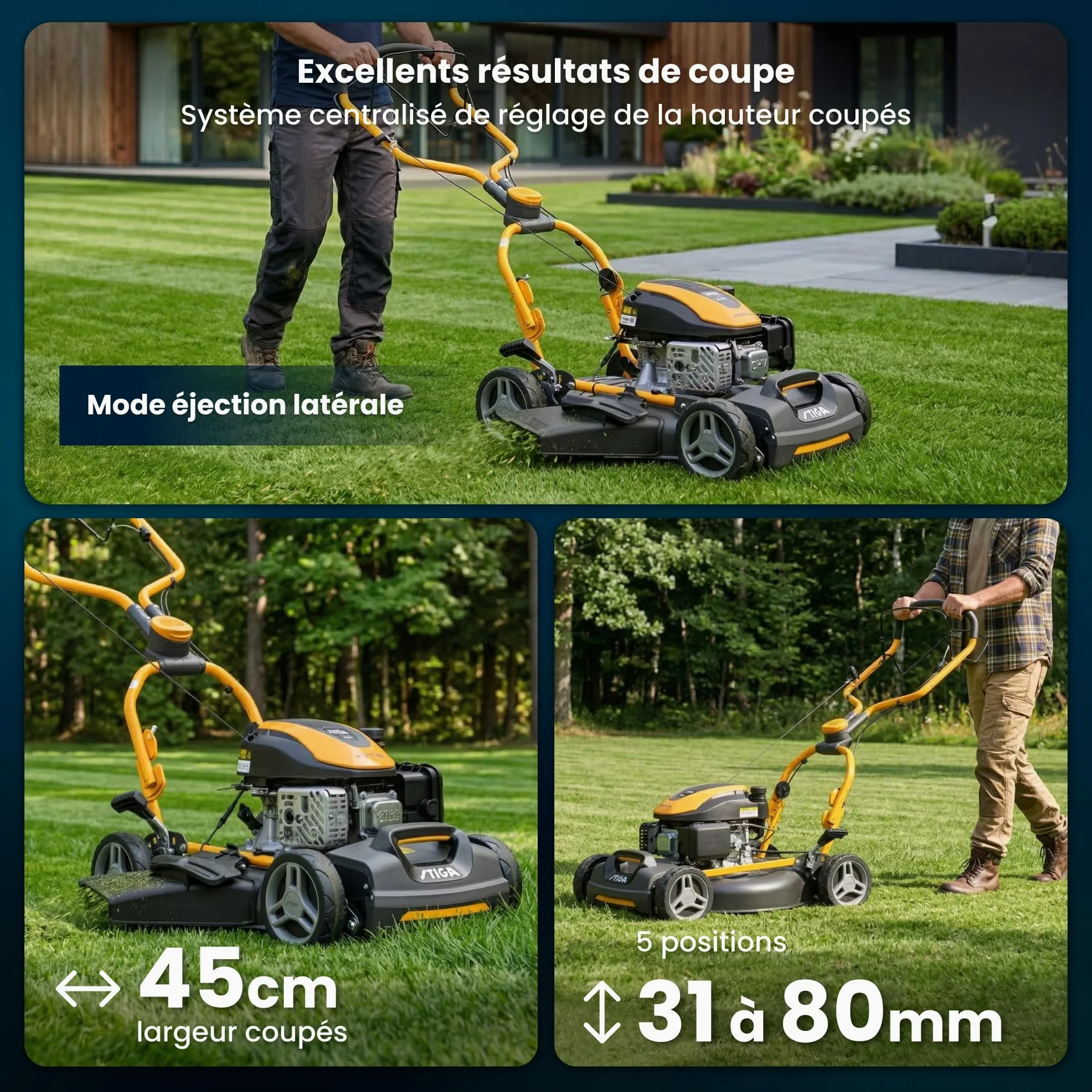 STIGA Multiclip 747 SD Tondeuse Thermique, 139 CC, 45 cm – Mulching Intégré, Guidon Fulcrum – Pelouses, Gris