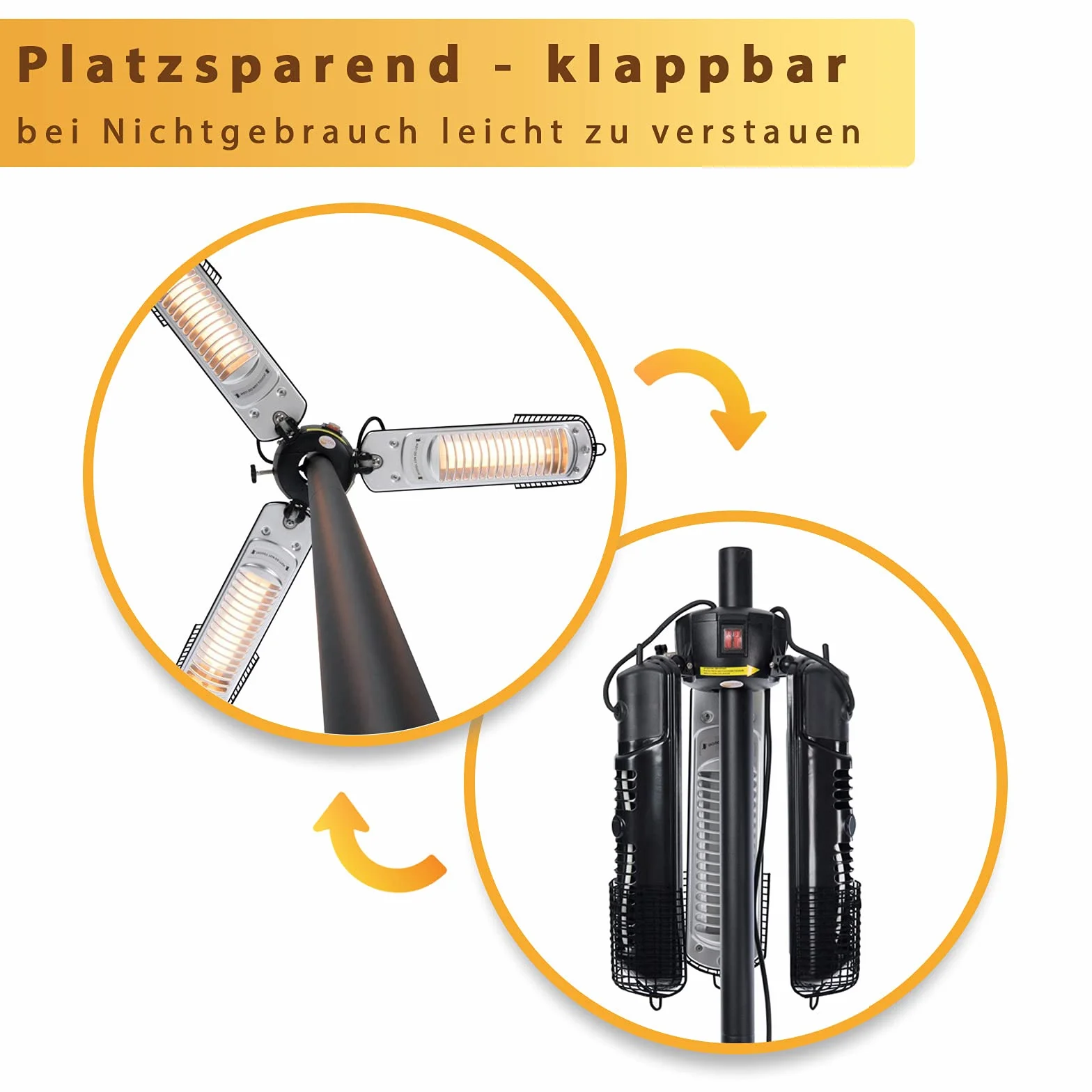 Mi-Heat Chauffage de parasol 2000 W Infrarouge pour terrasse 16 m² 3 niveaux de puissance