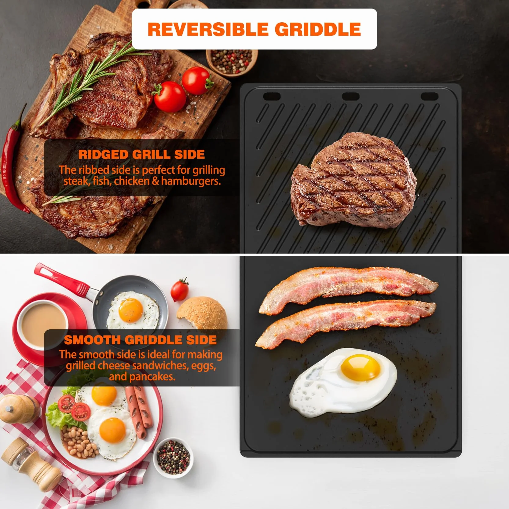 onlyfire Plaque de Cuisson Réversible 47 x 28 cm pour Barbecue à Gaz Weber Genesis II 400 LX400 - Fonte Plancha BBQ