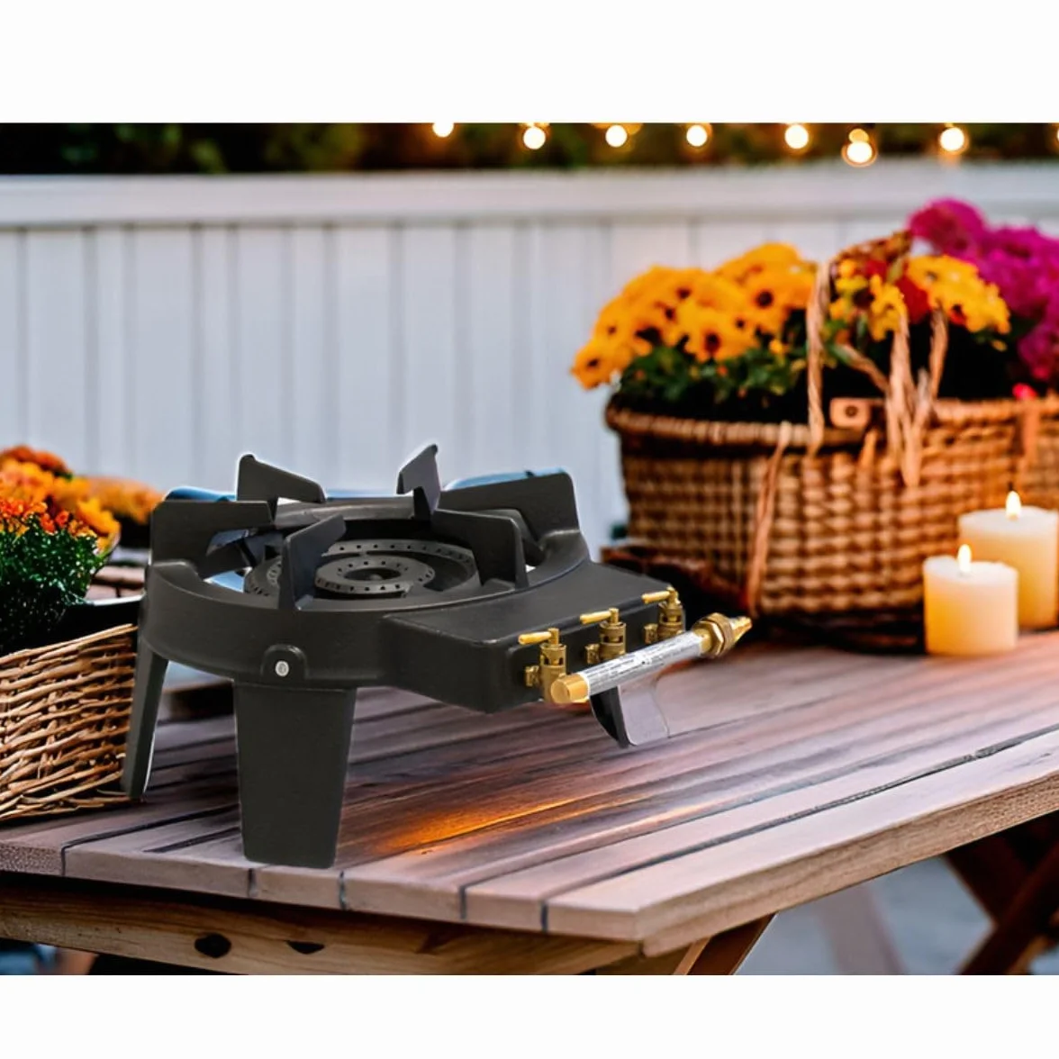 Rechaud à gaz en Fonte véritable 4 Pieds 2 Bruleurs + Détendeur Propane TRIGLAV 9800