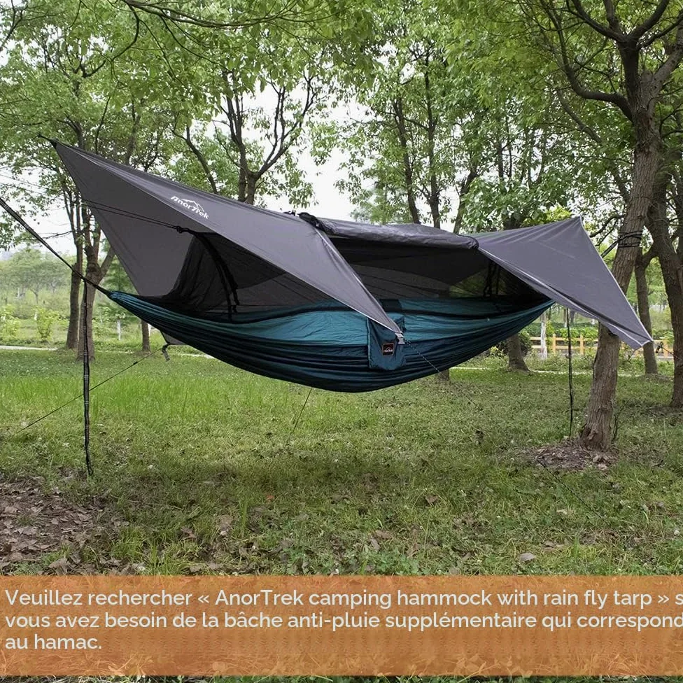 Hamac de Camping AnorTrek avec moustiquaire, hamacs Portables Doubles et Simples avec Sangles d'arbre, hamac Parachute pour Le Camping, la randonnée, Les Voyages et la randonnée