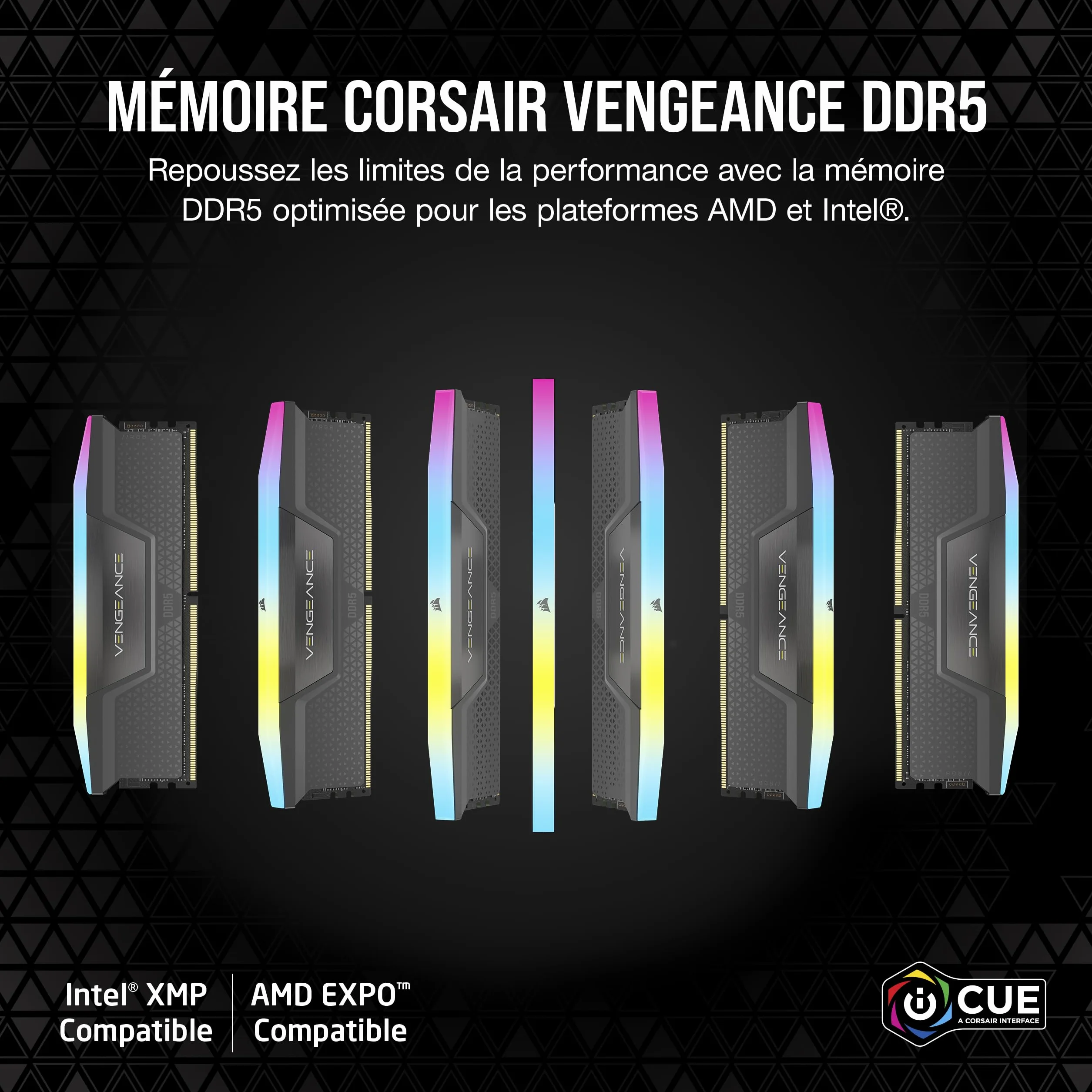CORSAIR Vengeance RGB DDR5 32Go (2 x 16Go) 6000MHz CL38 Mémoire pour Ordinateur de Bureau Gris