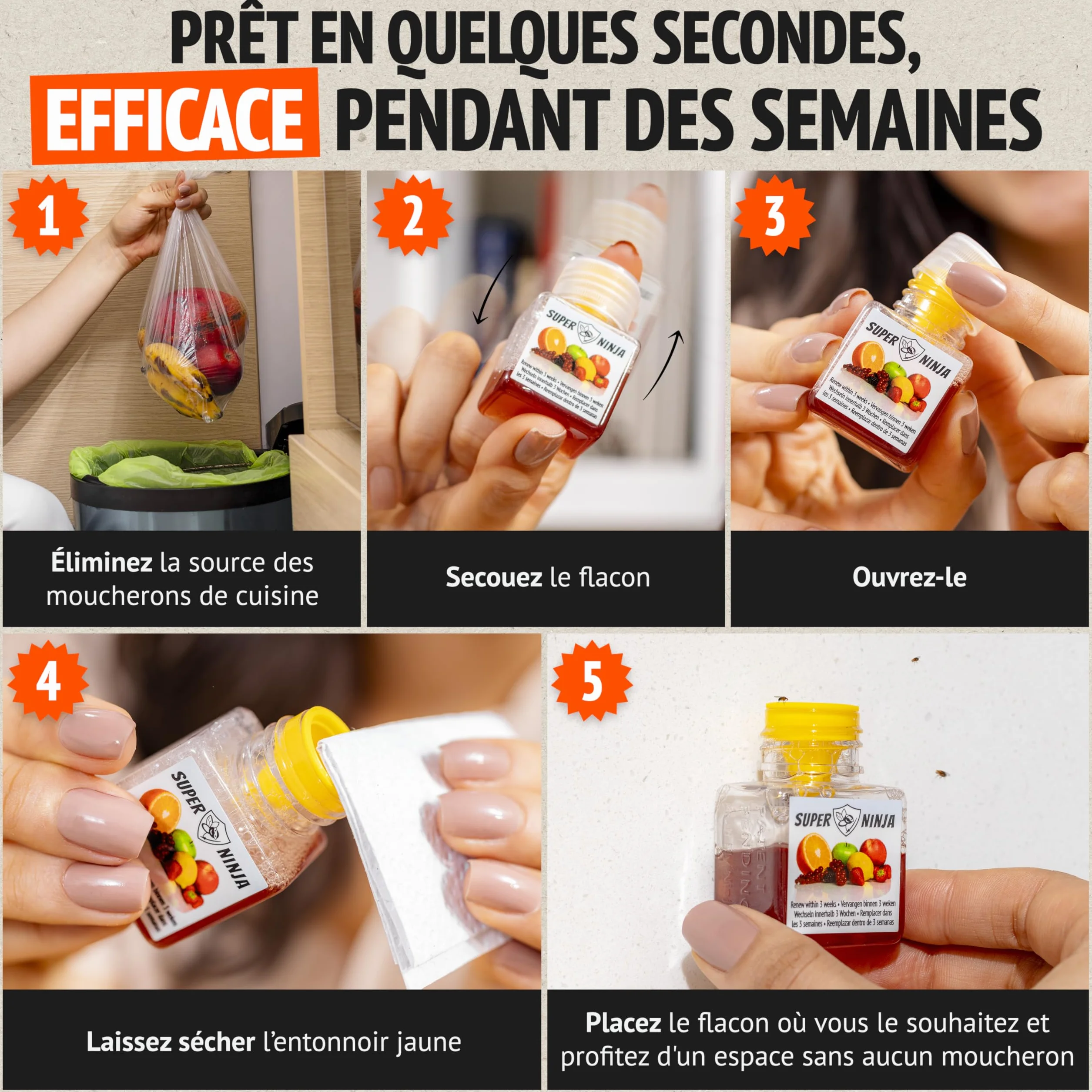 Pièges Anti Moucherons d'Intérieur Super Ninja Lot de 2 3 Semaines d'Action