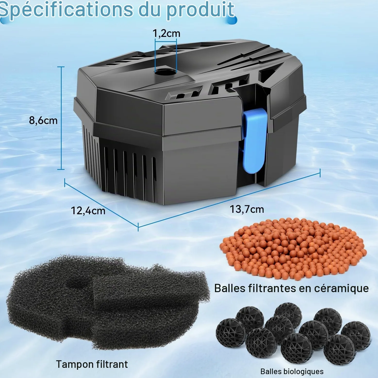 POPOSOAP Boîte de filtre de bassin pour petits étangs en plein air, purificateur d'eau avec tapis filtrants, boules bio, billes en céramique, protection de la pompe et entretien facile pour bassins