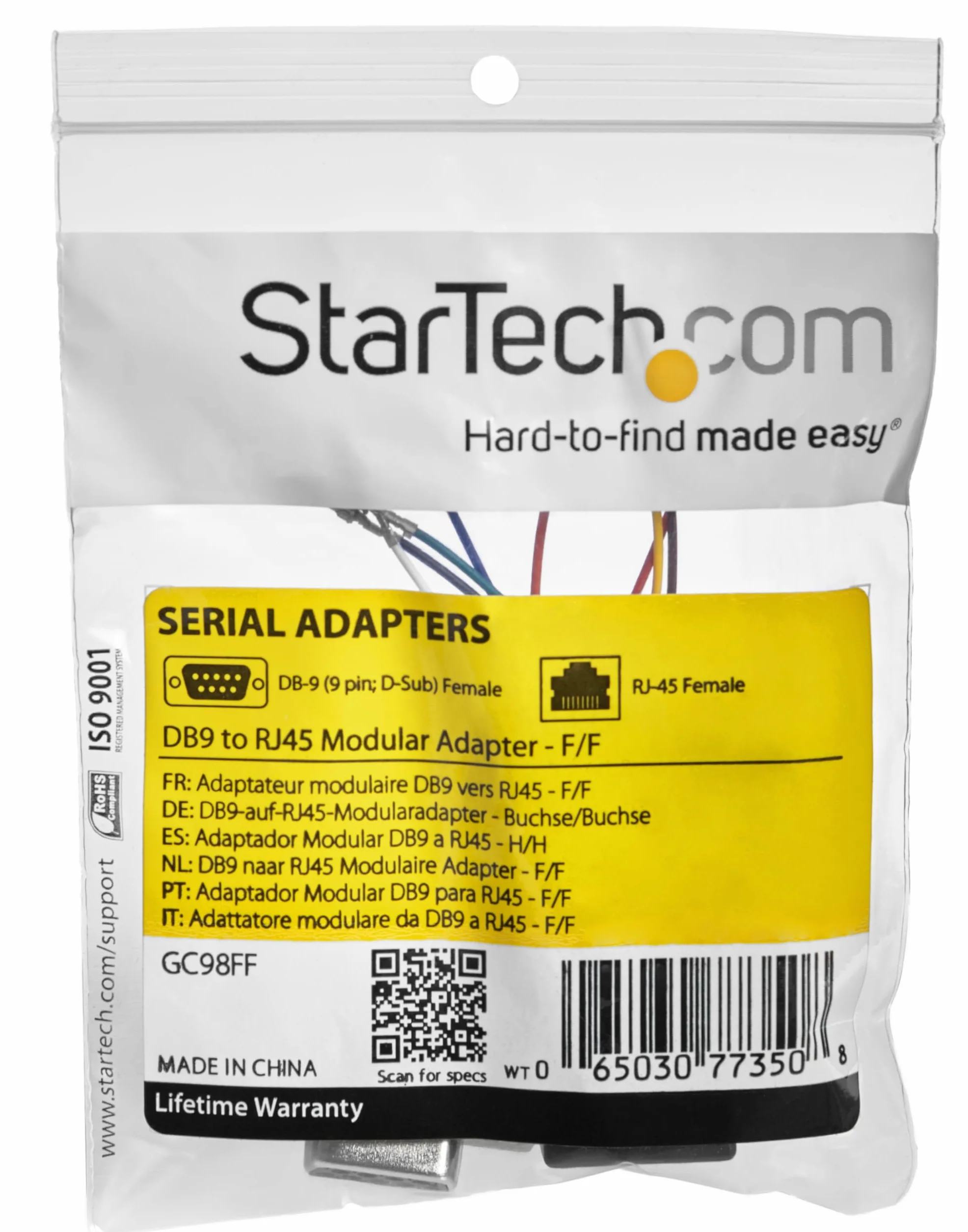 StarTech.com Adaptateur modulaire DB9 RS232 RS422 RS485 vers RJ45 Femelle Femelle Noir