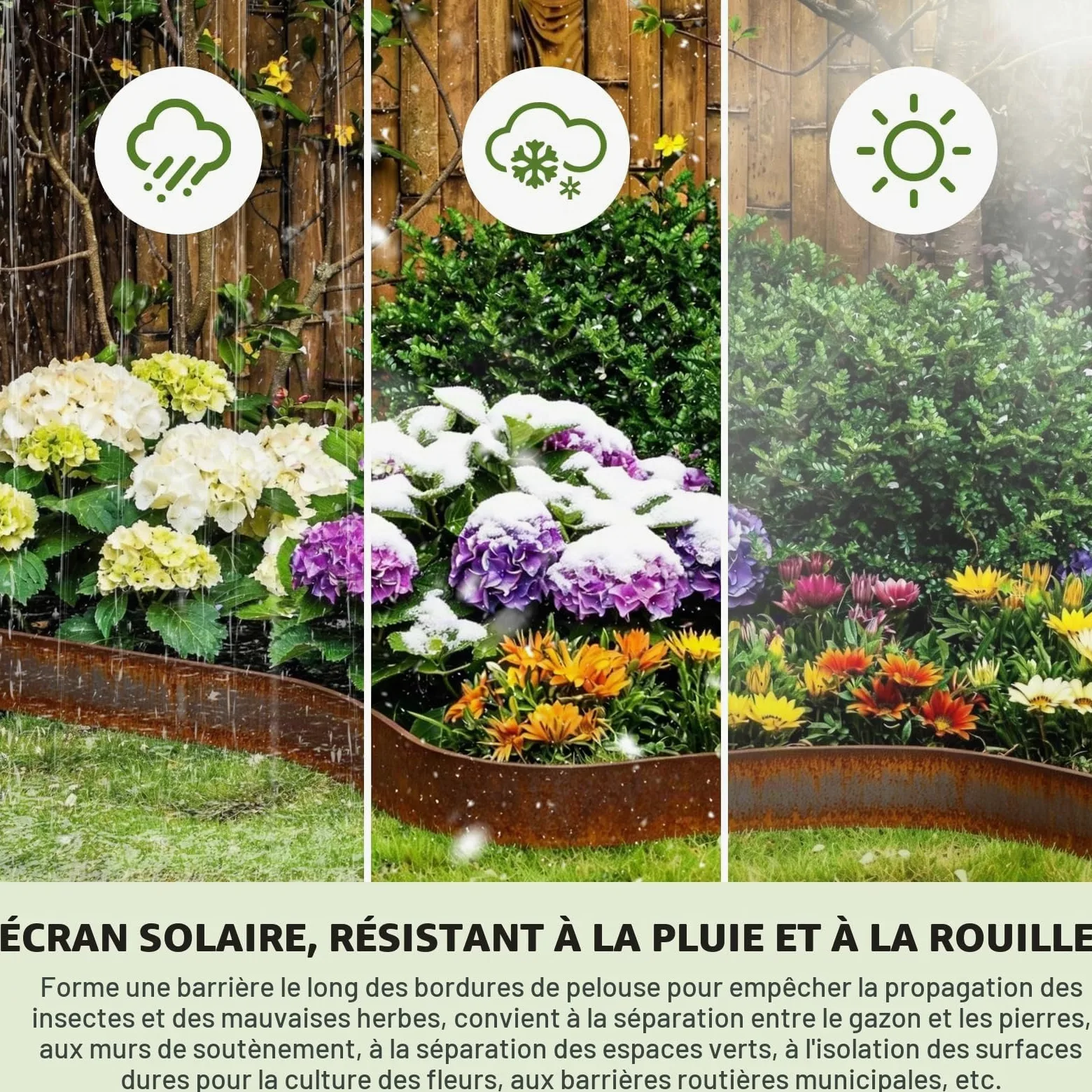 Bordure de pelouse en Acier Corten - 10 m de Long - en métal, 15 cm de Haut