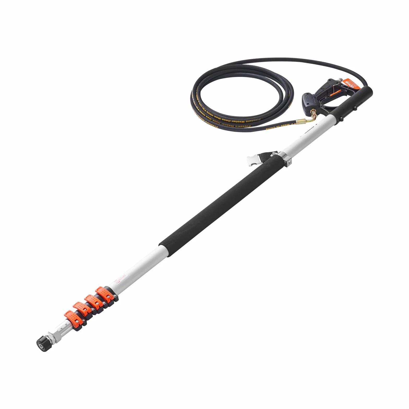 VEVOR Lance Télescopique pour Nettoyeur Haute Pression 6358 mm, Baguette Pulvérisation Télescopique 4000 psi avec Rallonges, Tête Brosse, Coupleur Pivotant, 7 Buses, Harnais de Support, pour Gouttière