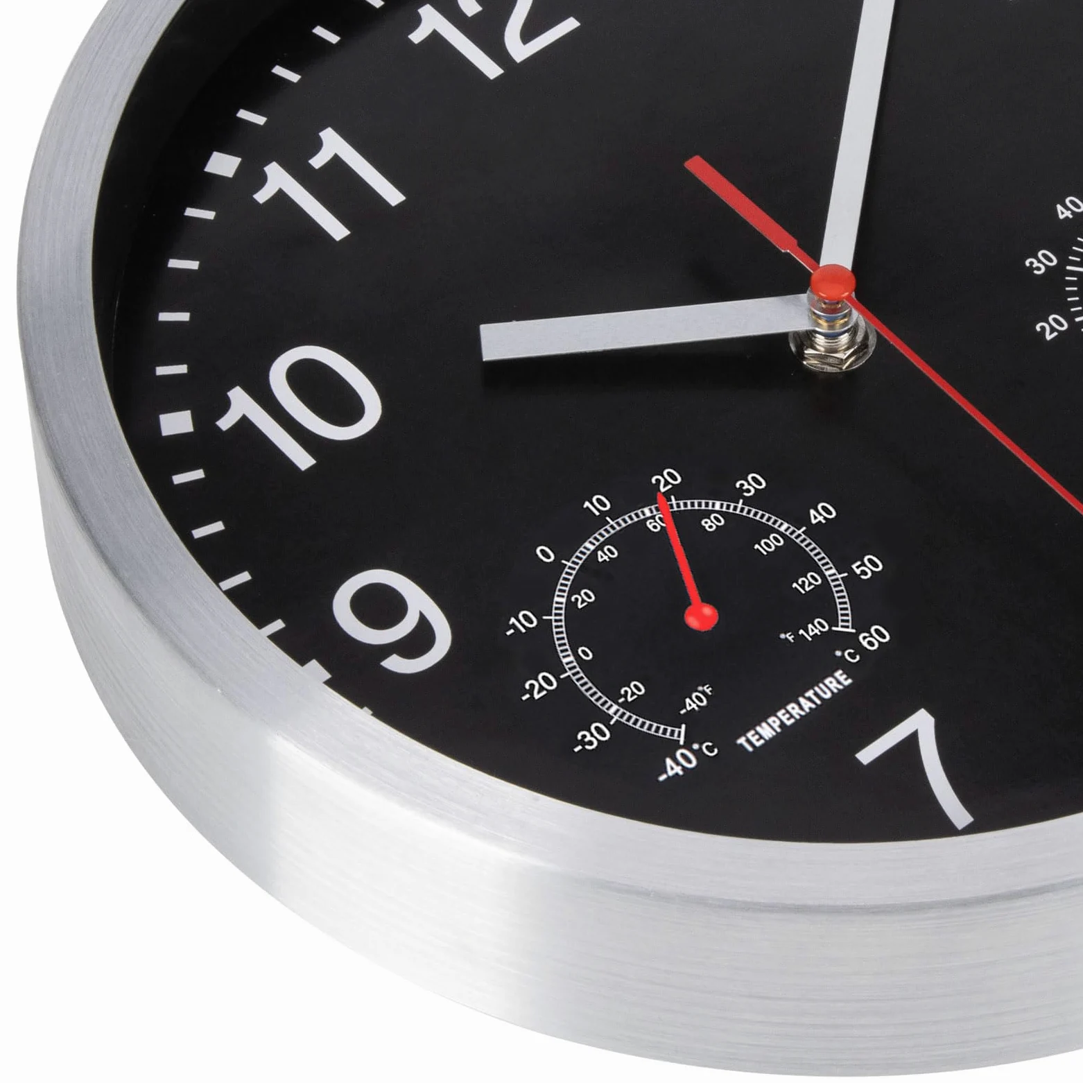 Horloge Murale Radio Pilotée avec Thermomètre et Hygromètre Pendule Murale Silencieuse et sans Tic-Tac de 25cm pour Salon, Cuisine, Bureau, Chambre