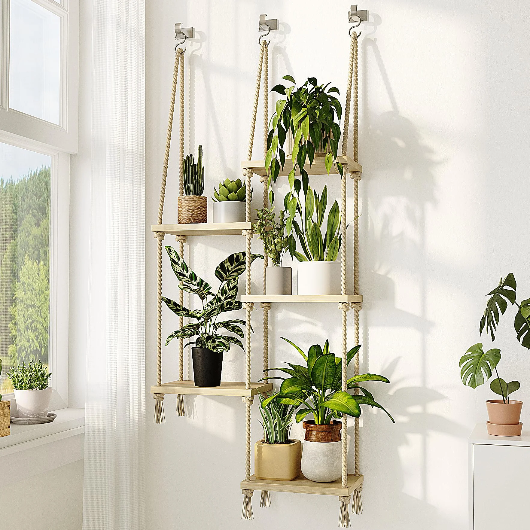 Bamworld Étagères suspendues murales en Bois pour Plantes d'intérieur - Support pour Rebord de fenêtre - Décoration Salon