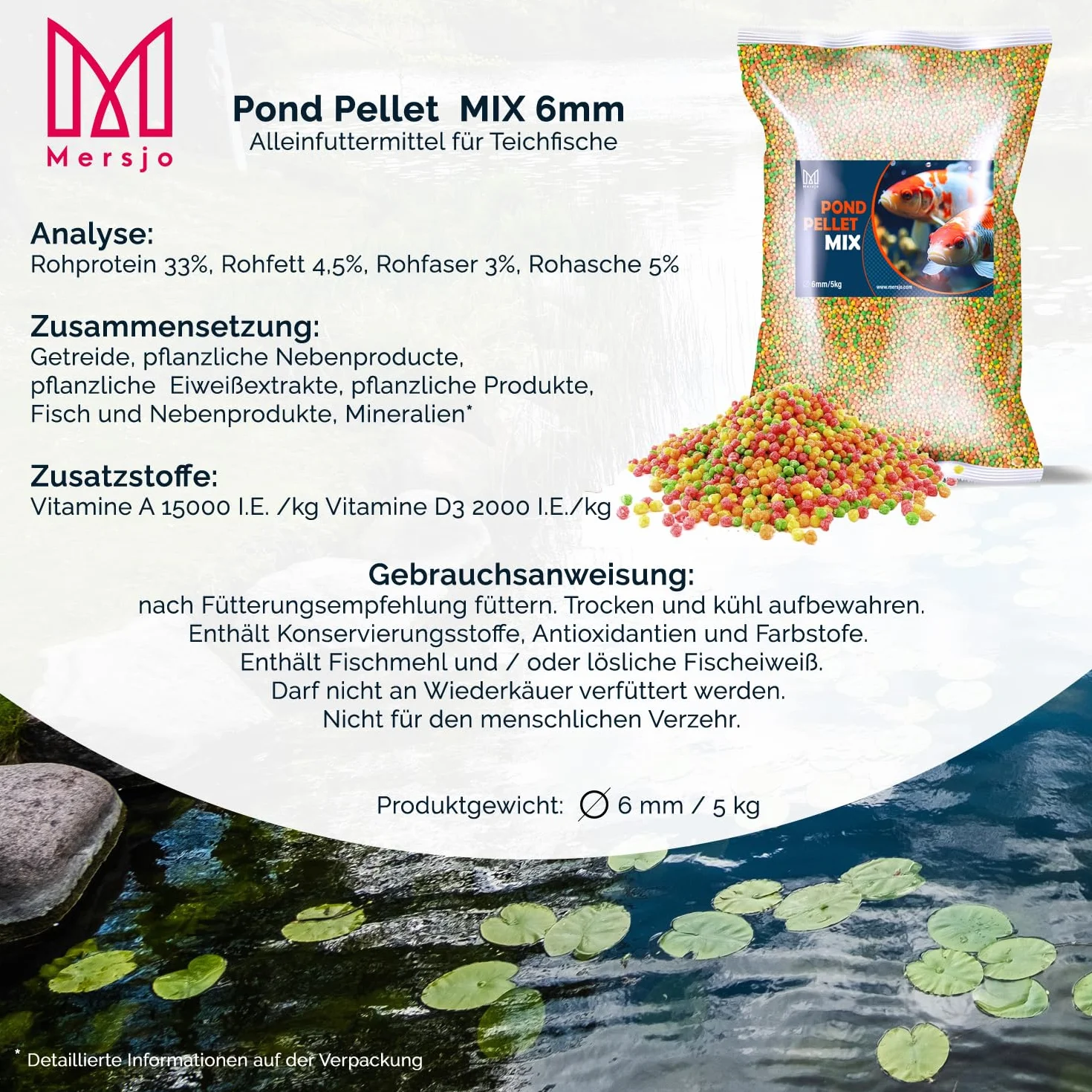 Nourriture pour poissons de bassin Granulés flottants 5 kg Grain 6 mm