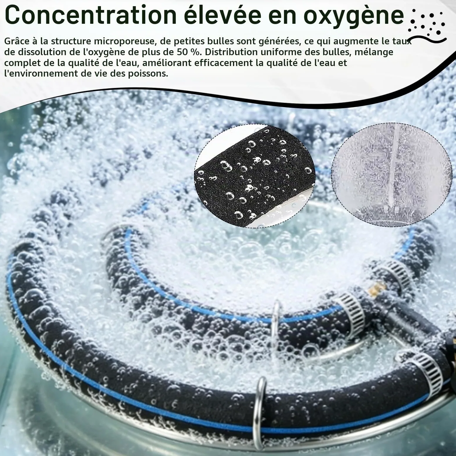 Aérateur De Bassin, Anneau D'aération De 25cm pour Bassins Double Cadre en Acier Inoxydable Diffuseur D'oxygène pour Bassin à Poissons avec Tuyau d'air De 5M Tube De 8mm De Diamètre
