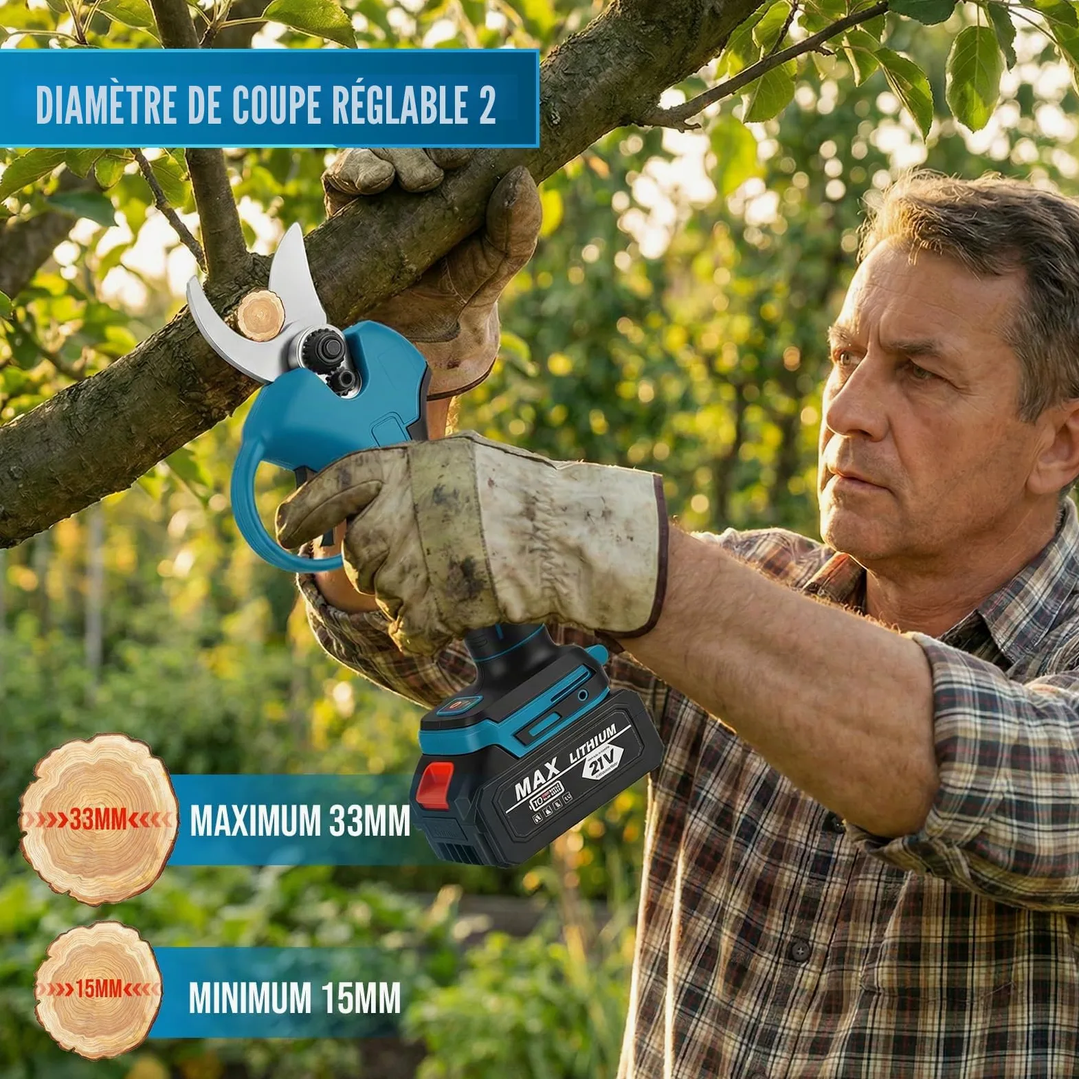 4 en 1 Élagueuse sur Perche sans Fil, 6'' Tronçonneuse Électrique Sans Fil, Secateur Electrique avec Perche Réglable de 1,32 à 2,3 m, avec 2 Batteries et Chargeur pour l'élagage et le Jardinage