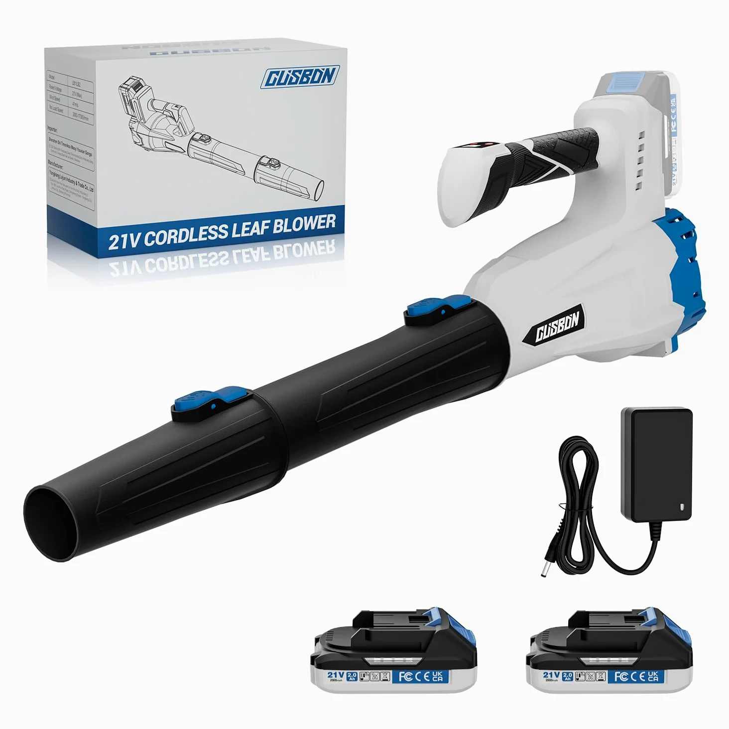 Souffleur Brushless CUSBON, Souffleur avec batterie 2 x 2,0 Ah et chargeur