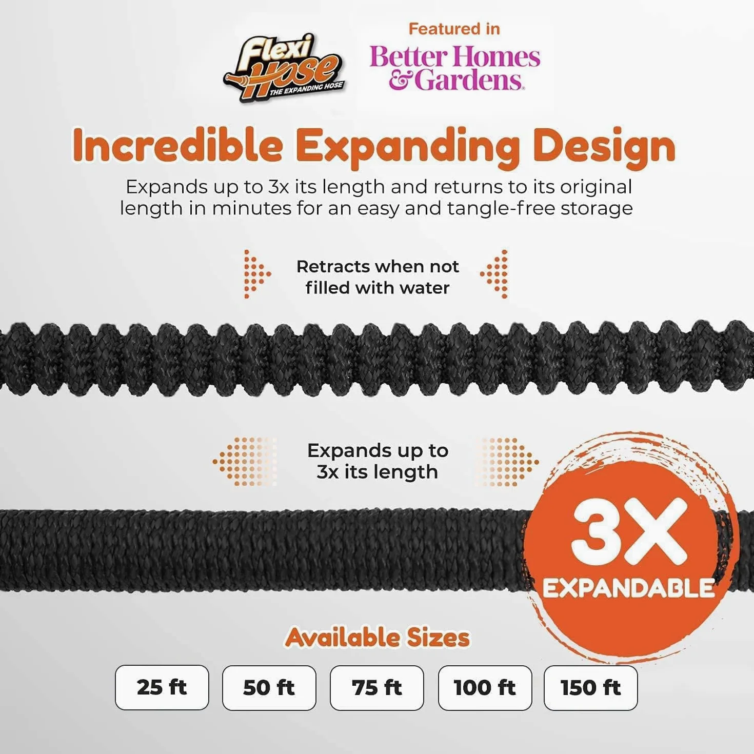 Flexi Hose Avec buse 8 fonctions, 15,2 m – Tuyau d'arrosage extensible léger, flexible sans nœud, raccords en laiton massif de 1,9 cm et double noyau en latex