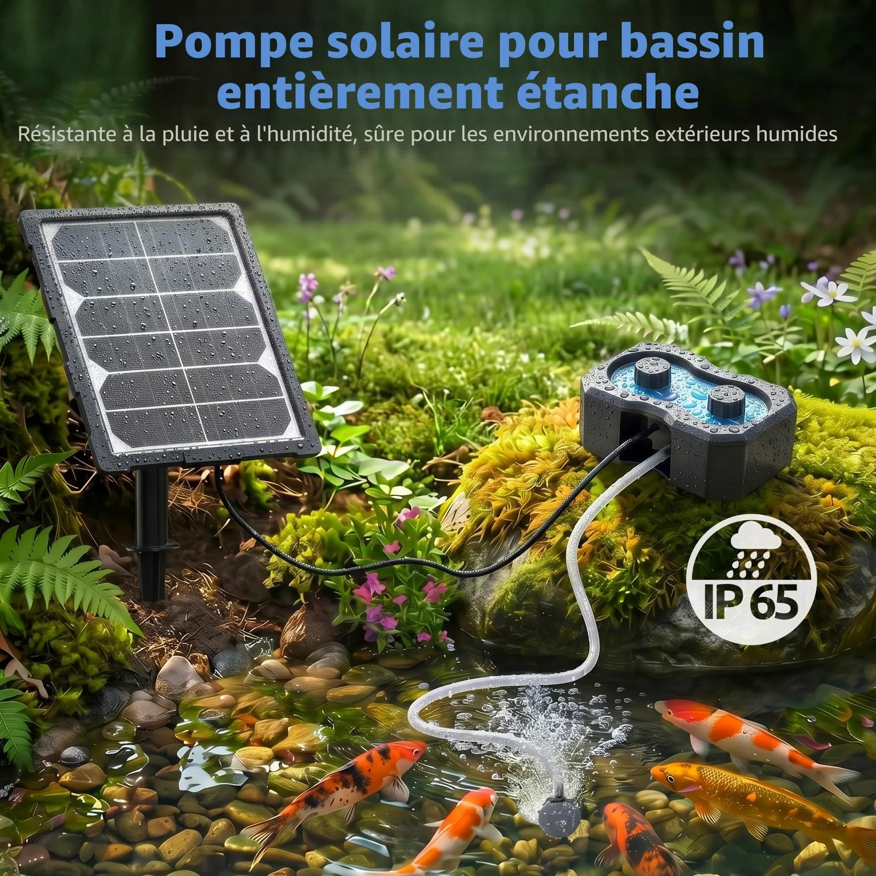 Pompe à oxygène Solaire 3W 2200mAh – Aérateur de Bassin Rechargeable – 146 Modes pour Circulation d'eau, Aquarium et Pisciculture
