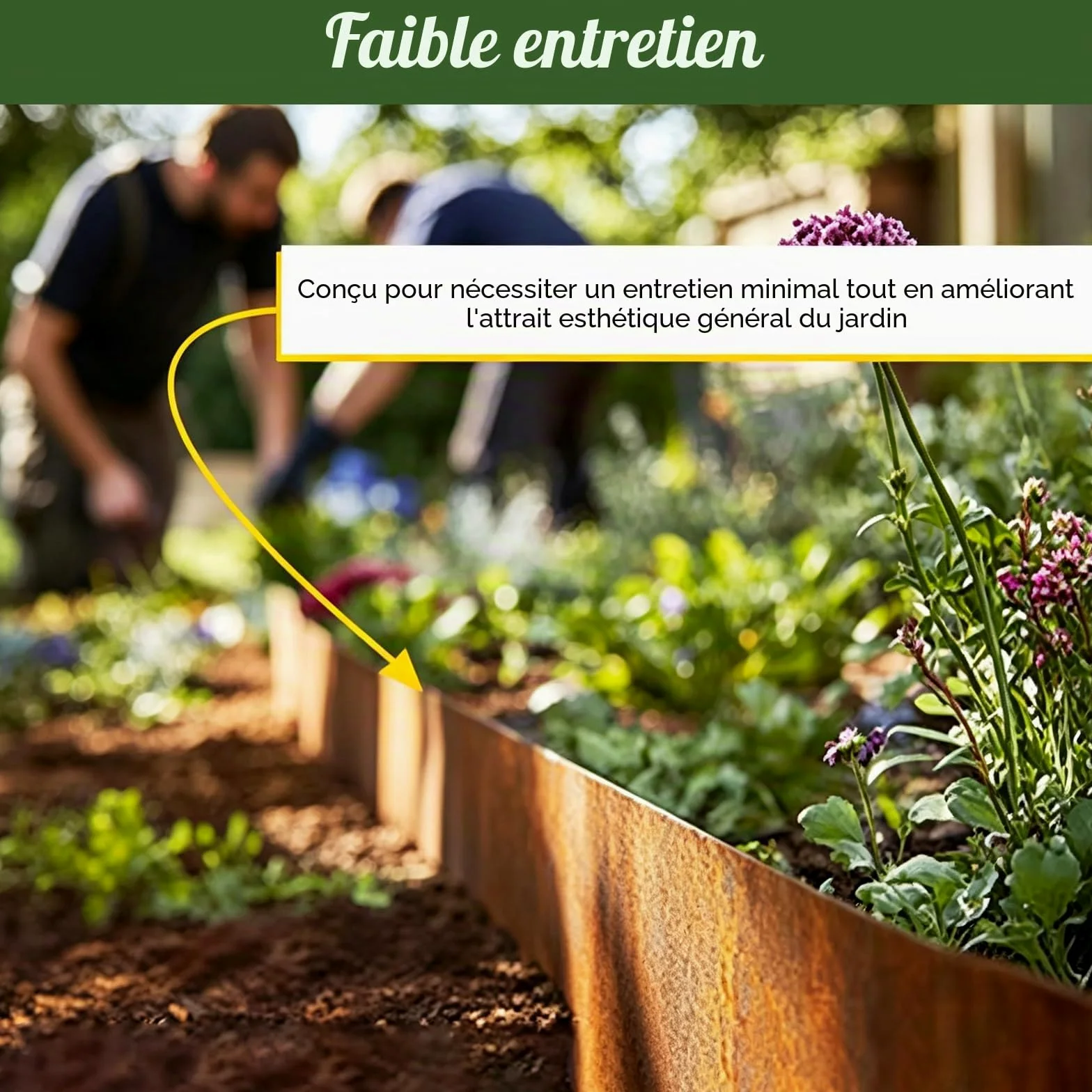 Bordure de pelouse en métal 10 m - Bordure de parterre avec aspect rouille - 15 cm de haut - Pour délimiter les parterres de fleurs, les chemins de jardin, les arbres, les jardins de gravier