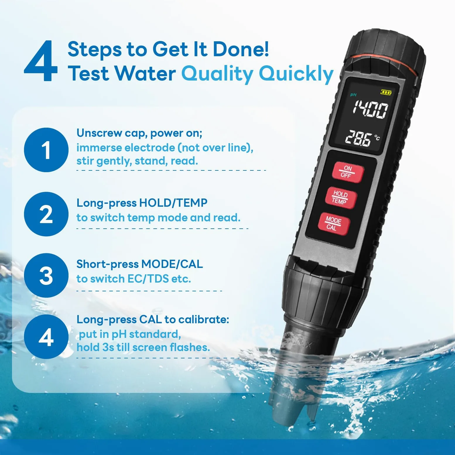 7 en 1 Testeur Ph Piscine Electronique,Ph Metre PH/Tds/Ec/ORP/S.G./SALT/TEMP,Testeur de Ph Ecran LCD & Compensation Automatique Température,Convient Piscines, Aquariums,Potable, Hydroponie