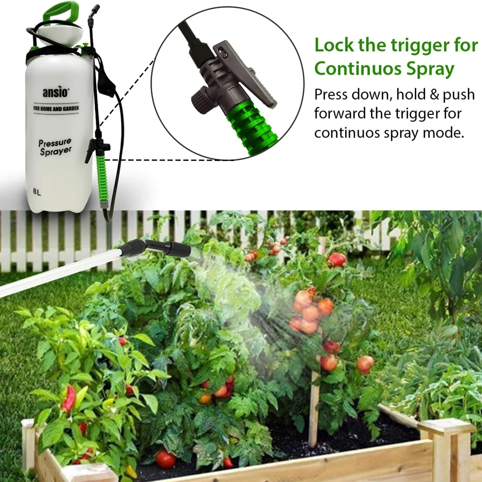 ANSIO® Pulvérisateur de jardin à pression 8 litres - Idéal pour pesticides, insecticides, fongicides