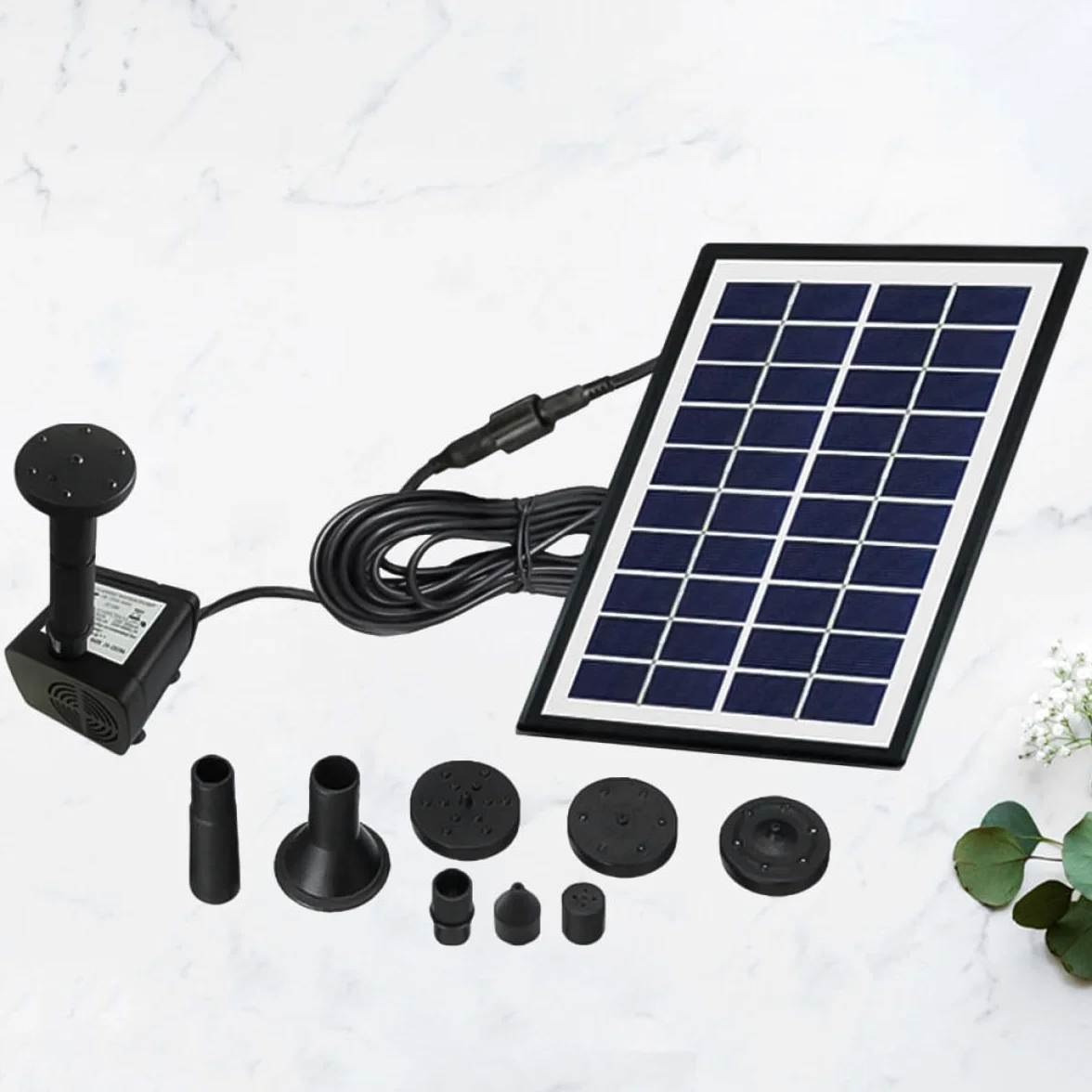 Fontaine Solaire Flottante pour Bassin Extérieur et Bain D'oiseaux, Plastique Noir, Débit Maximal 380l/h, Alimentation 10v/4w, pour Circulation D'eau en Plein Air