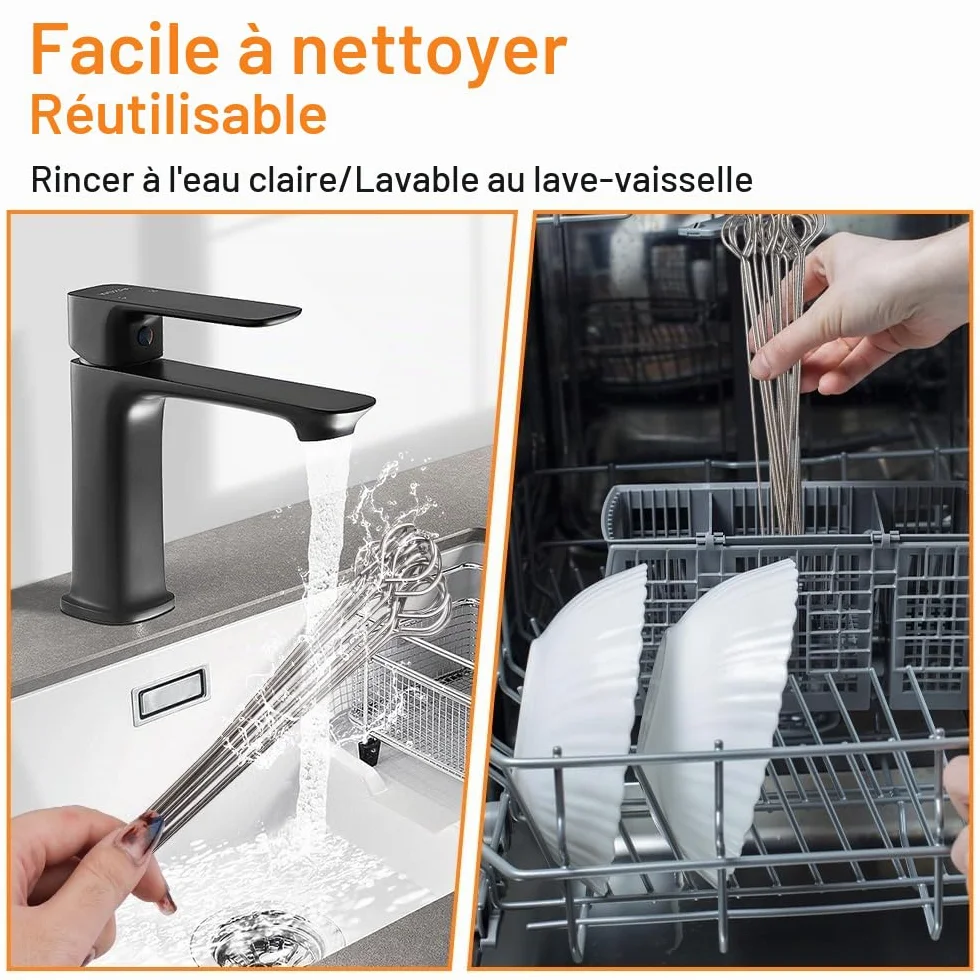 Brochettes en Acier Inoxydable 25 cm, Pique a Brochette Réutilisables, Aiguilles à Roulade pour Barbecue, Bœuf, Poisson