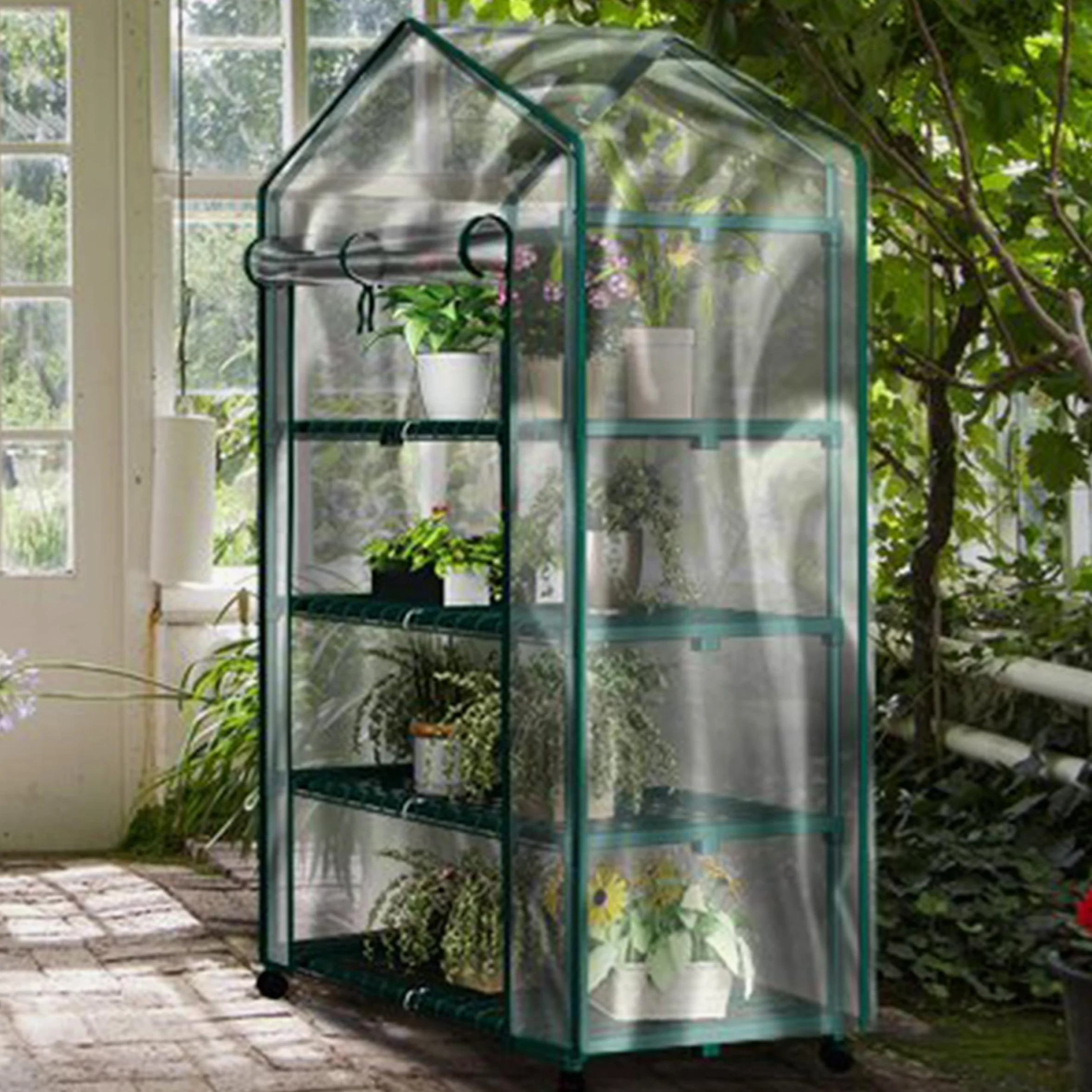 Home-Complete Mini Serre Portable à 4 Niveaux avec Roues verrouillables et Housse en PVC pour intérieur ou extérieur - 68,6 x 48,3 x 160 cm