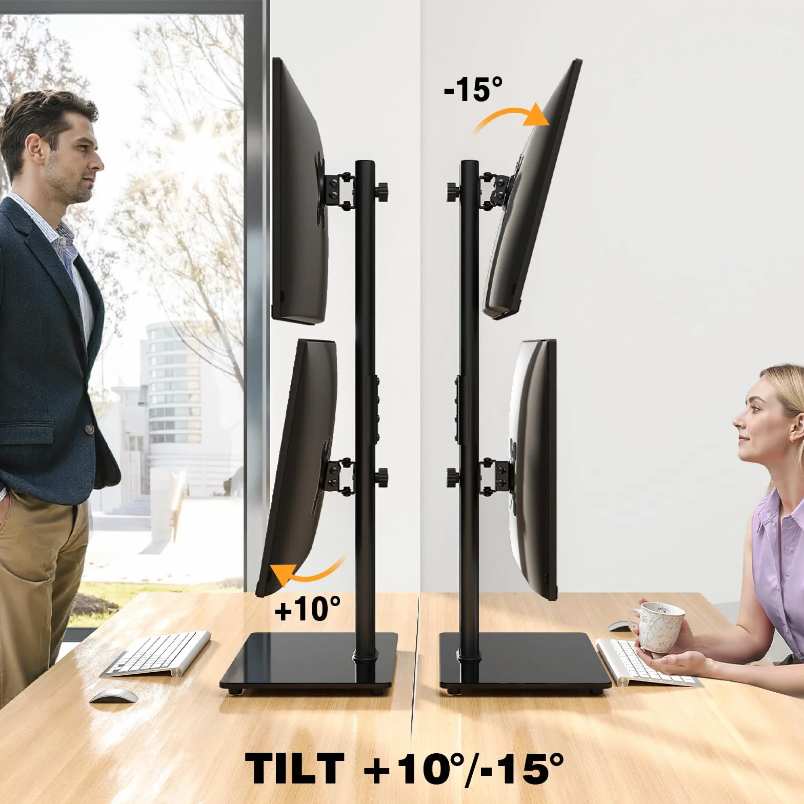 Support Double Écran PC 13-38 Pouces, Support Vertical Bureau VESA 75x75/100x100 mm 20 kg