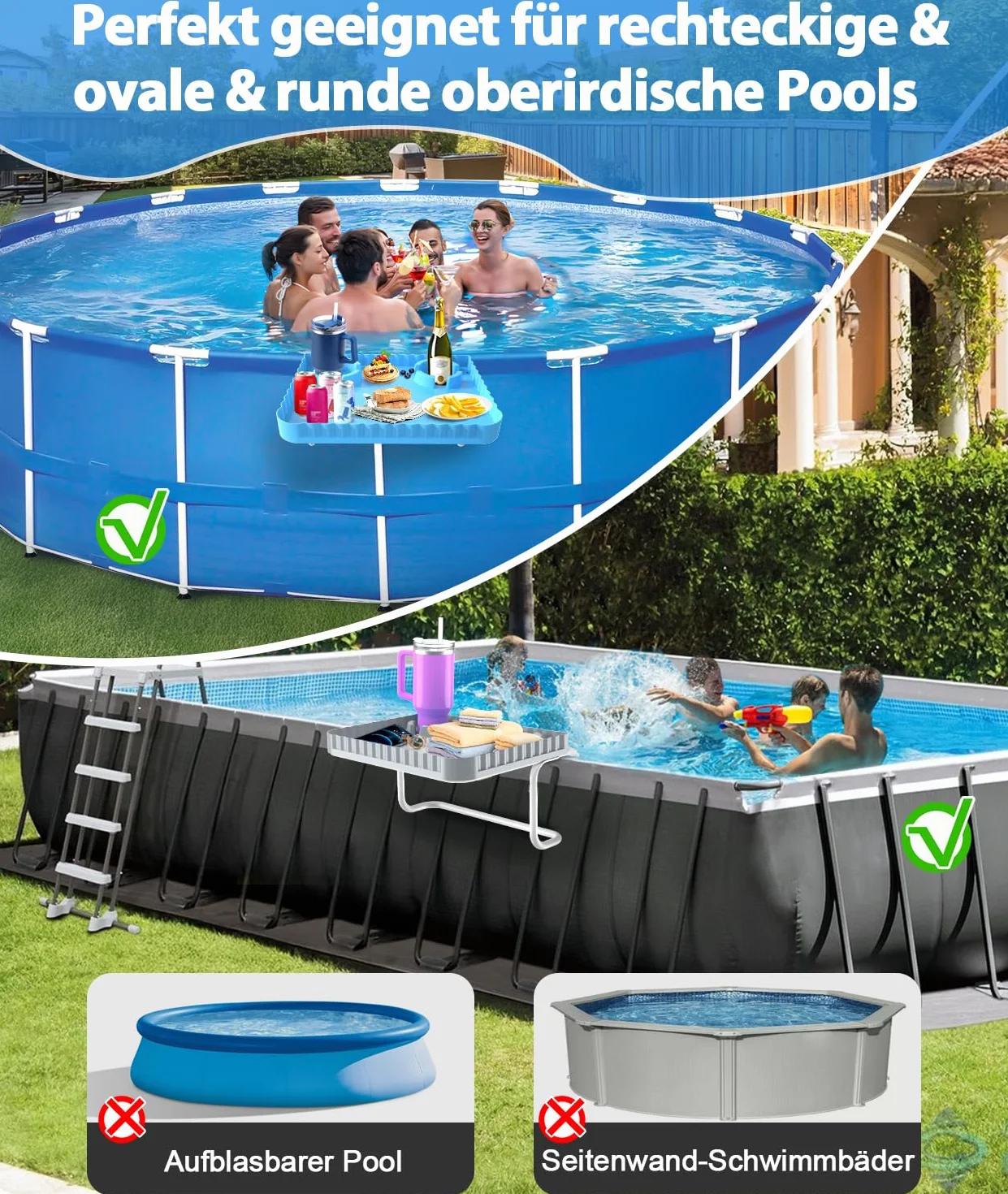 Table de piscine bar portable bleu pour piscines hors sol rondes rectangulaires ovales accessoires