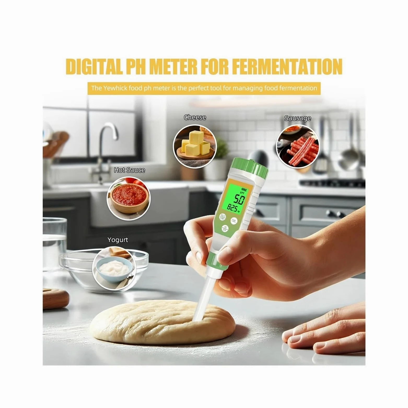 Testeur de pH Bluetooth for sols, Aliments, liquides, kit d'étalonnage température Haute précision for Culture hydroponique, Brassage Viande Jardinage, Agriculture
