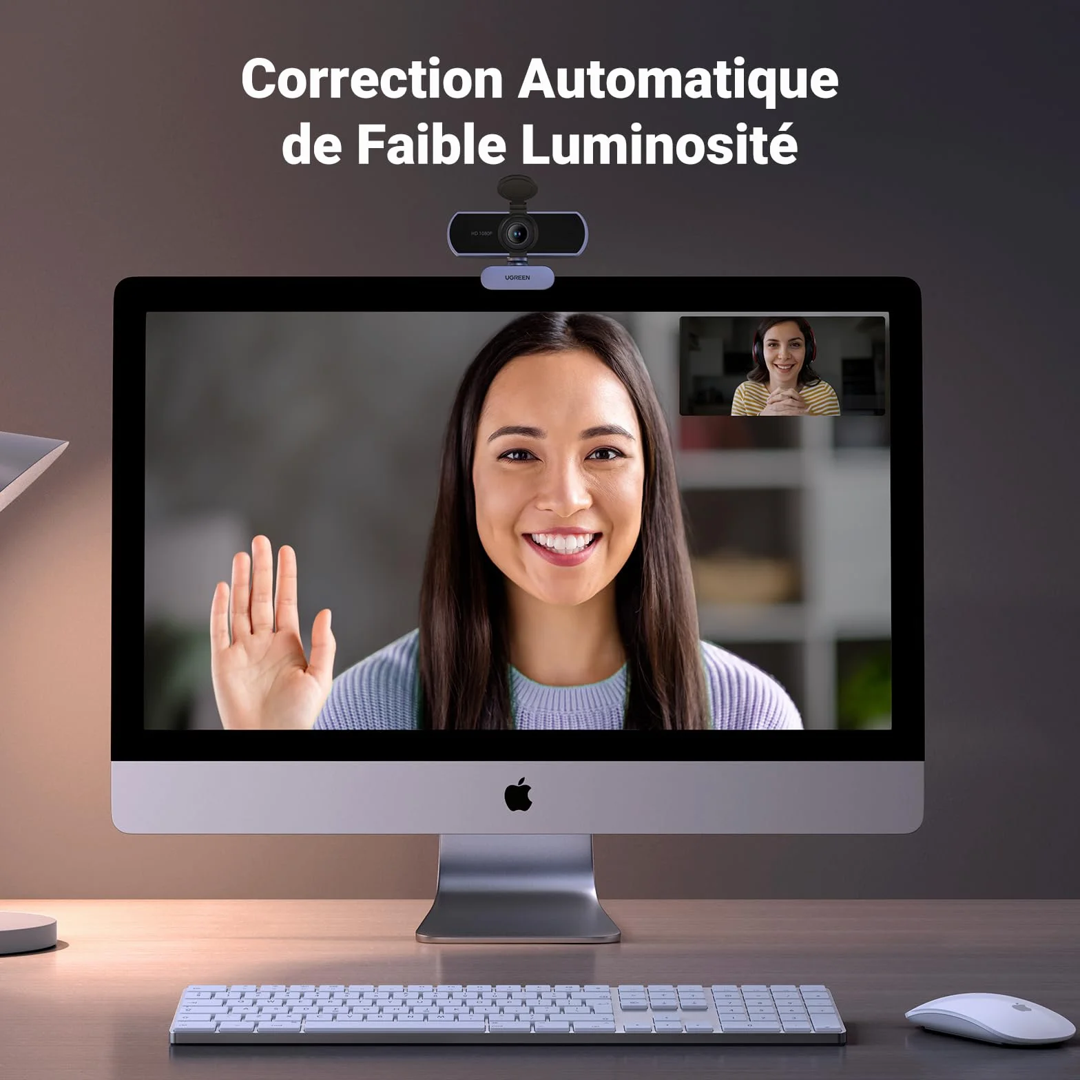 UGREEN Webcam Full HD 1080P 30FPS Caméra USB PC Mise au Point Fixe Deux Micro 360° Rotation Plug Play Windows MacOS Linux