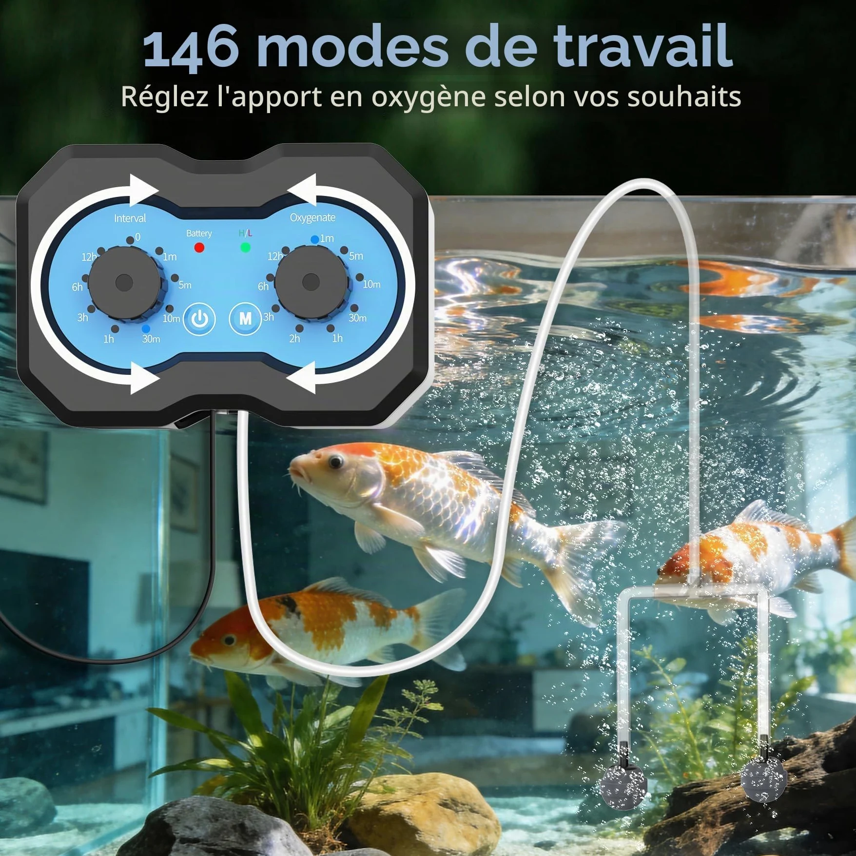 Pompe à oxygène Solaire 3W 2200mAh – Aérateur de Bassin Rechargeable – 146 Modes pour Circulation d'eau, Aquarium et Pisciculture