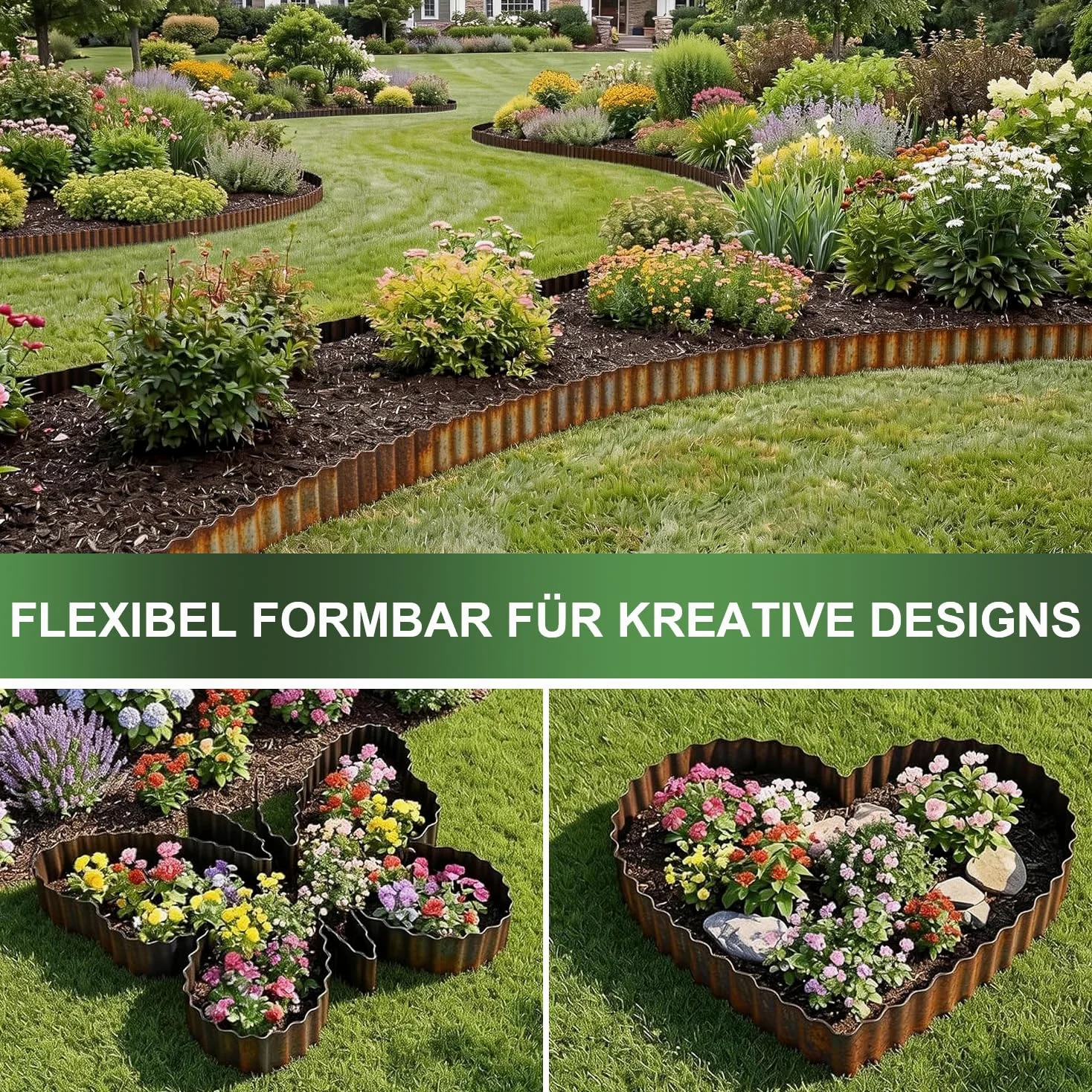Nuyoah Bordure de pelouse en métal Corten - 20 cm x 6 m - Bordure de parterre en acier court - Bordure de pelouse flexible - Aspect rouille - Brise-vue de pelouse - Résistant aux intempéries - Pour