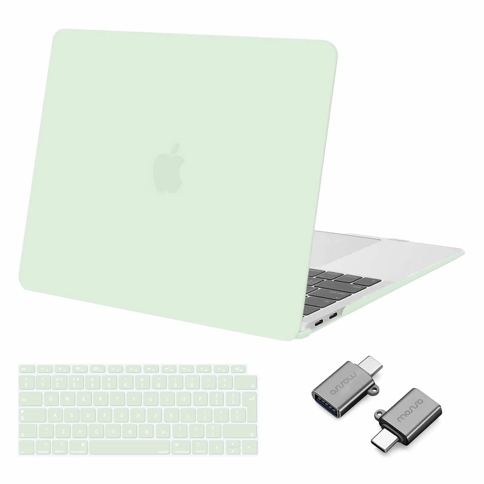 MOSISO Coque Compatible MacBook Air 13 Pouces 2022-2018 A2337 M1 A2179 A1932 Retina Display, Plastique Rigide Protection Clavier Adaptateur Type C 2 Pack, Cantaloup Vert