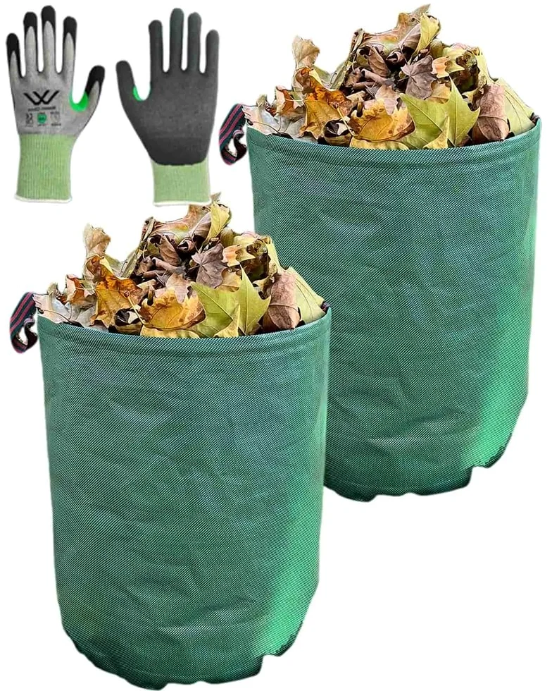 2 Sacs Professionnels Réutilisables 500L pour Déchets de Jardin | avec 1 Gant Anti-Percée, pour Pelouse, Feuilles et Résidus,2bags 1glove