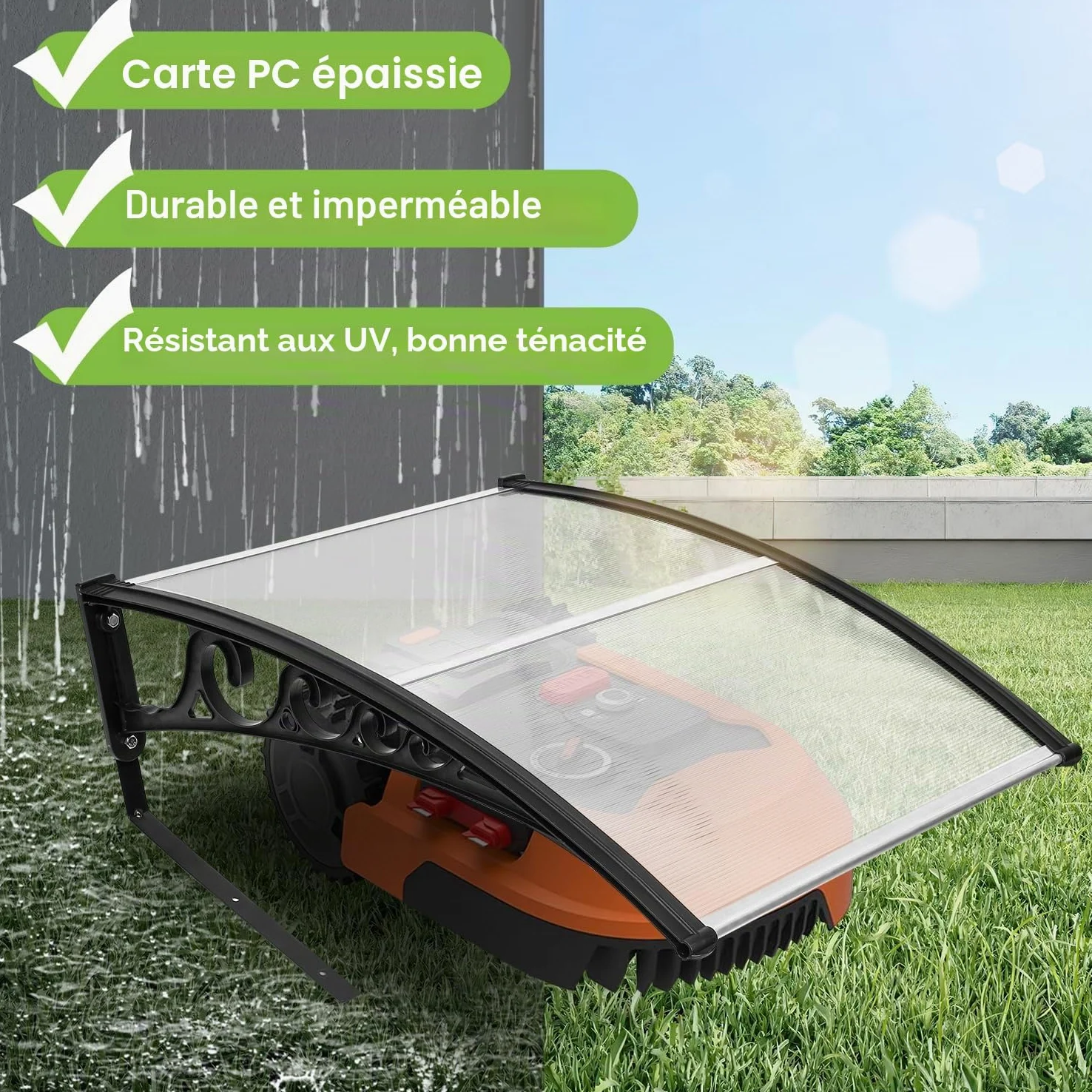 Daromigo Robot tondeuse garage toit abri de voiture pour tondeuse à gazon robot robot 106 x 87 x 50 cm en polycarbonate pour tondeuse robot tondeuse automower protection contre la pluie