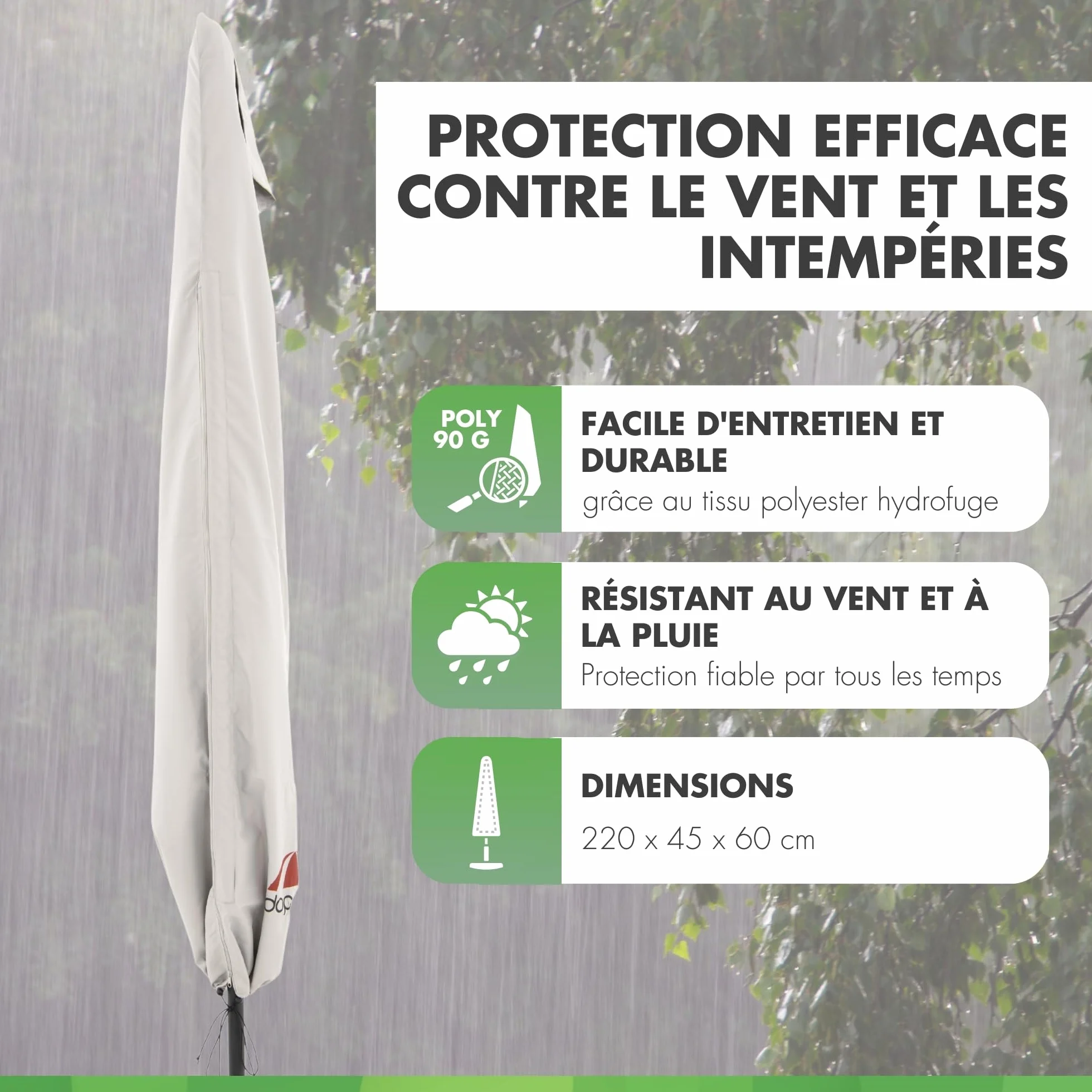 Doppler Housse Parasol Jardin Jack mât Central Protection diamètre 350cm Couverture résistante intempéries Fermeture éclair