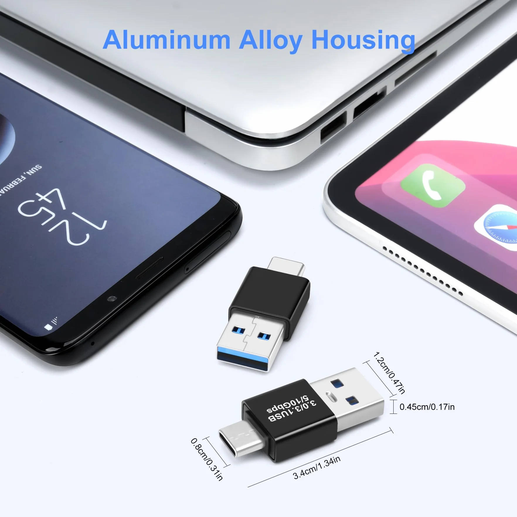 Adaptateur USB 3.0/3.1 mâle vers USB-C mâle Paquet de 2, OTG USB A vers Type-C, Transfert Rapide 10 Gbit/s