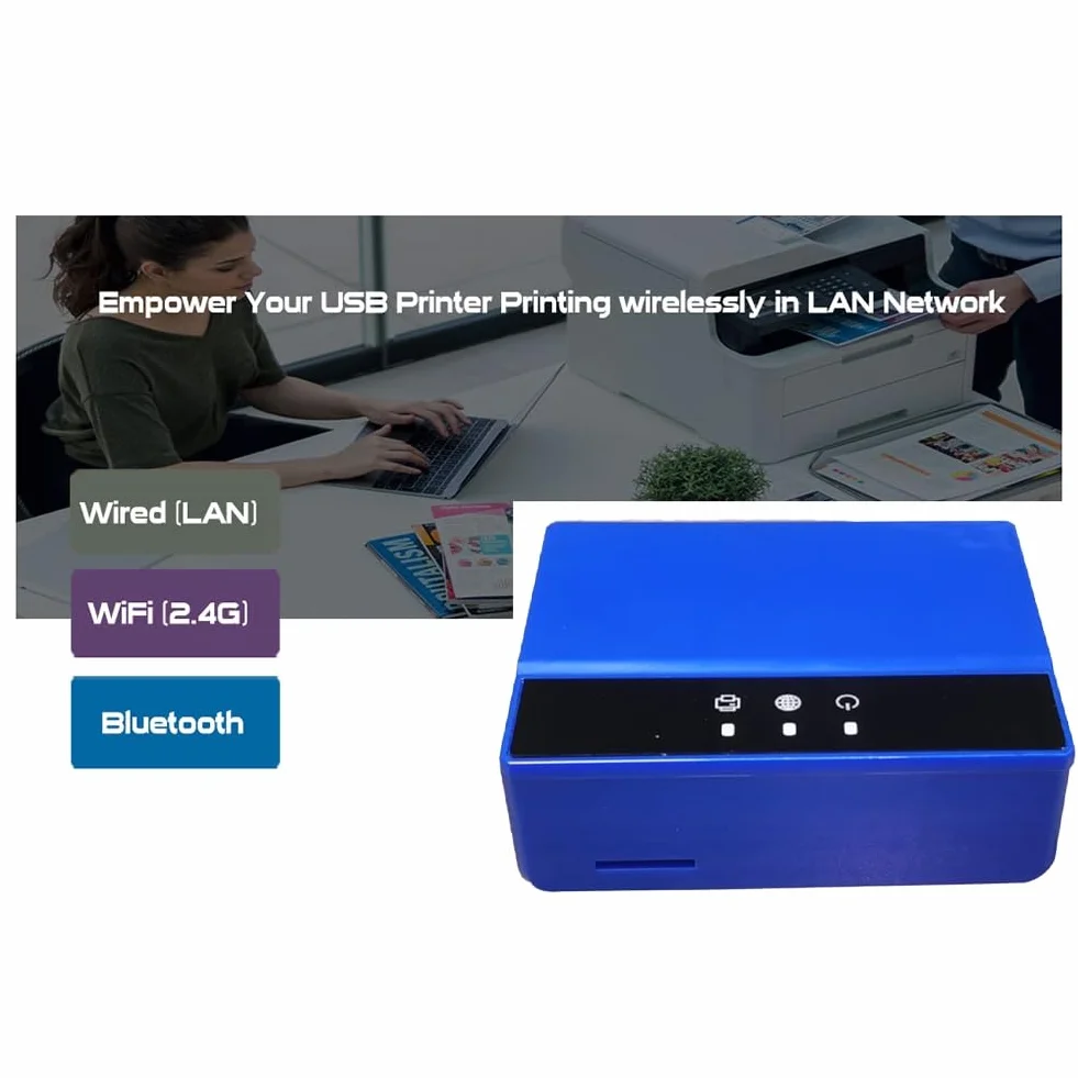 Serveur d'impression Bluetooth Ethernet WiFi, Transformez Votre Imprimante USB en Imprimante sans Fil UE
