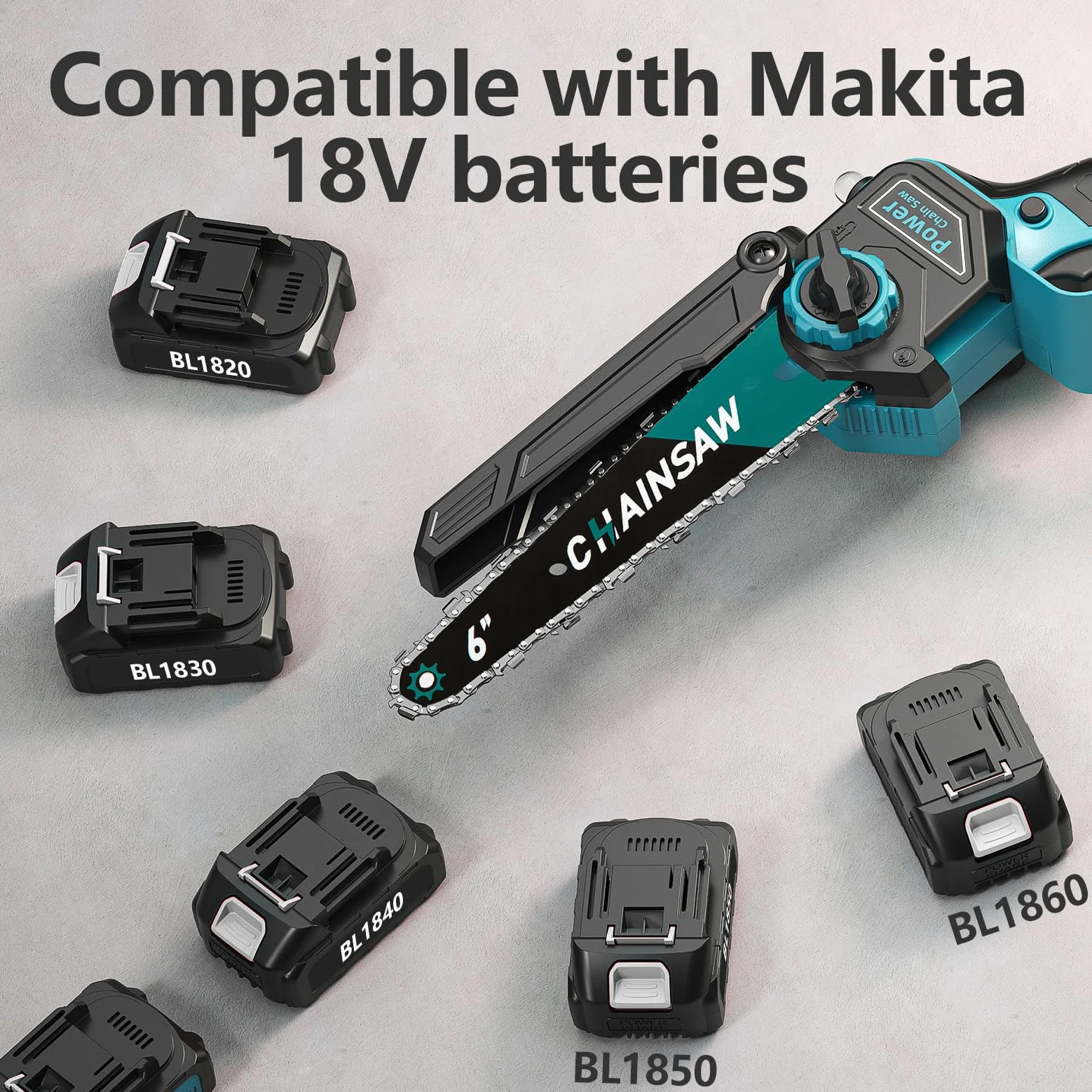Mini Tronconneuse a Batterie 4000mAh, 6 Pouces 1000W Brushless Tronconneuse Electrique Sans Fil avec Graisseur Automatique et 3 Chaînes, 2 Batteries 2000mAh, Elagueuse Batterie Compatible avec Makita