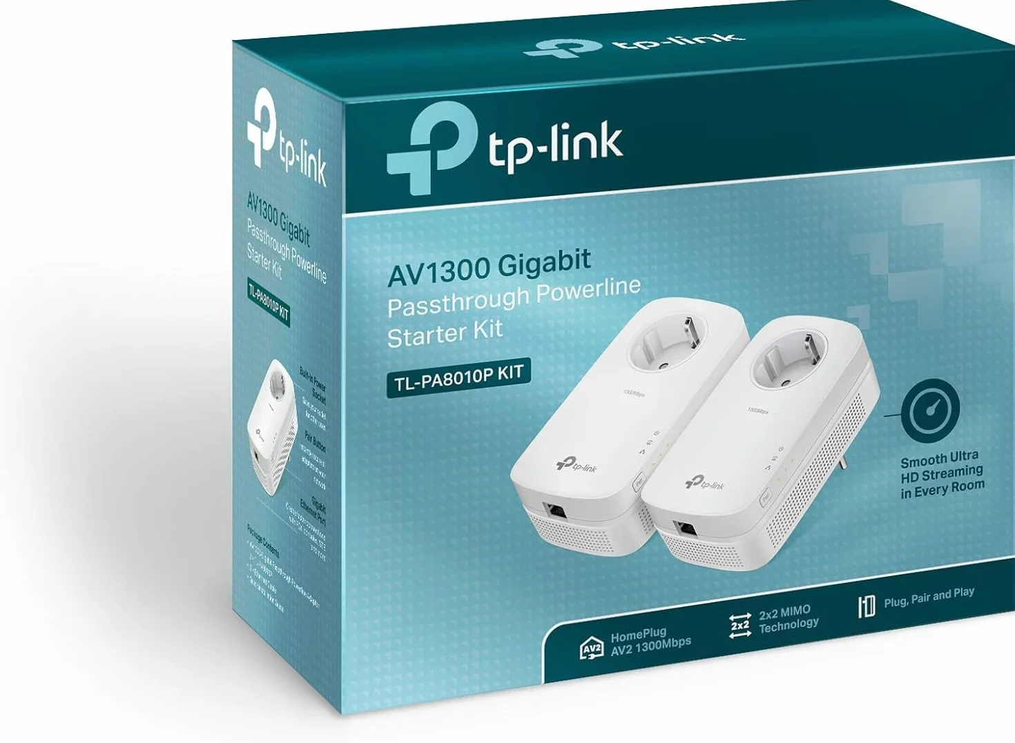 TP-Link CPL AV1300 TL-PA8010P KIT 1300 Mbps 1 Port Gigabit Prise Intégrée Pack de 2 Blanc